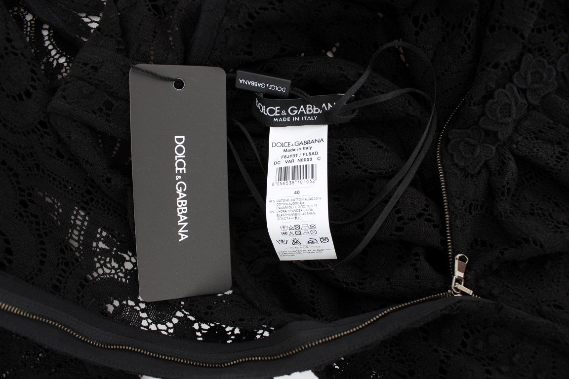 Dolce & Gabbana Schwarzes Ricamo-Strick-Maxikleid in voller Länge