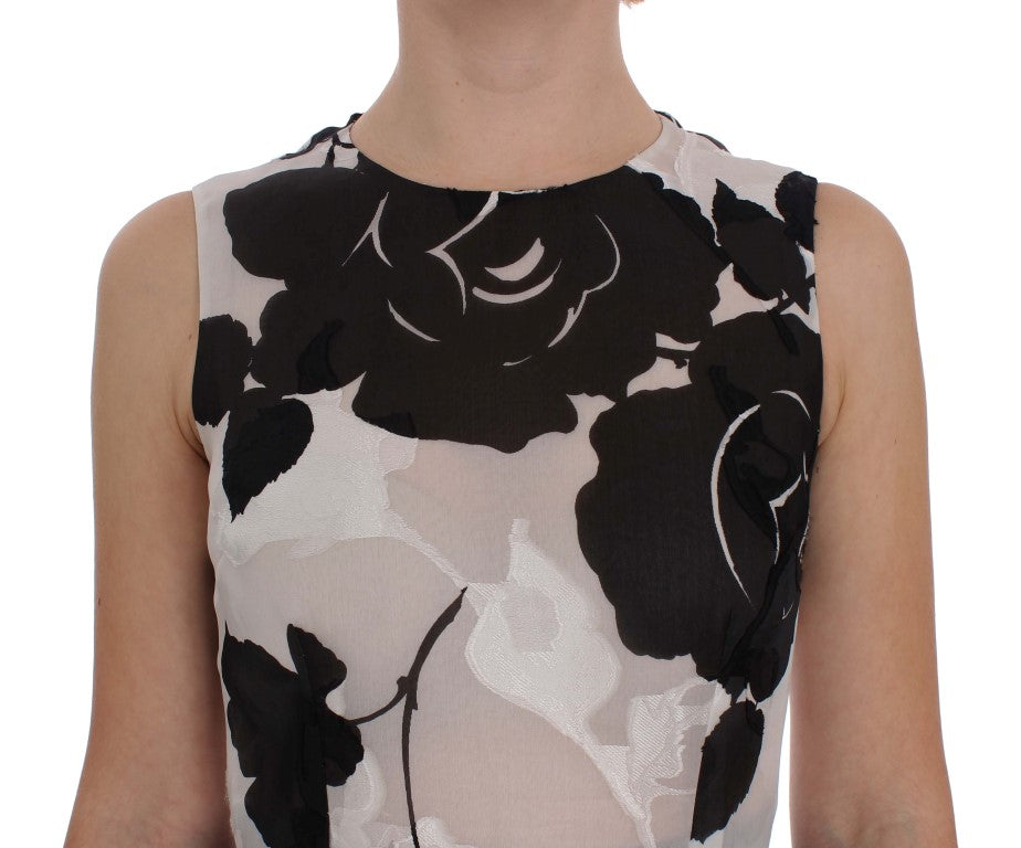 Dolce & Gabbana – Etuikleid aus Seide mit Blumenmuster in Schwarz und Weiß