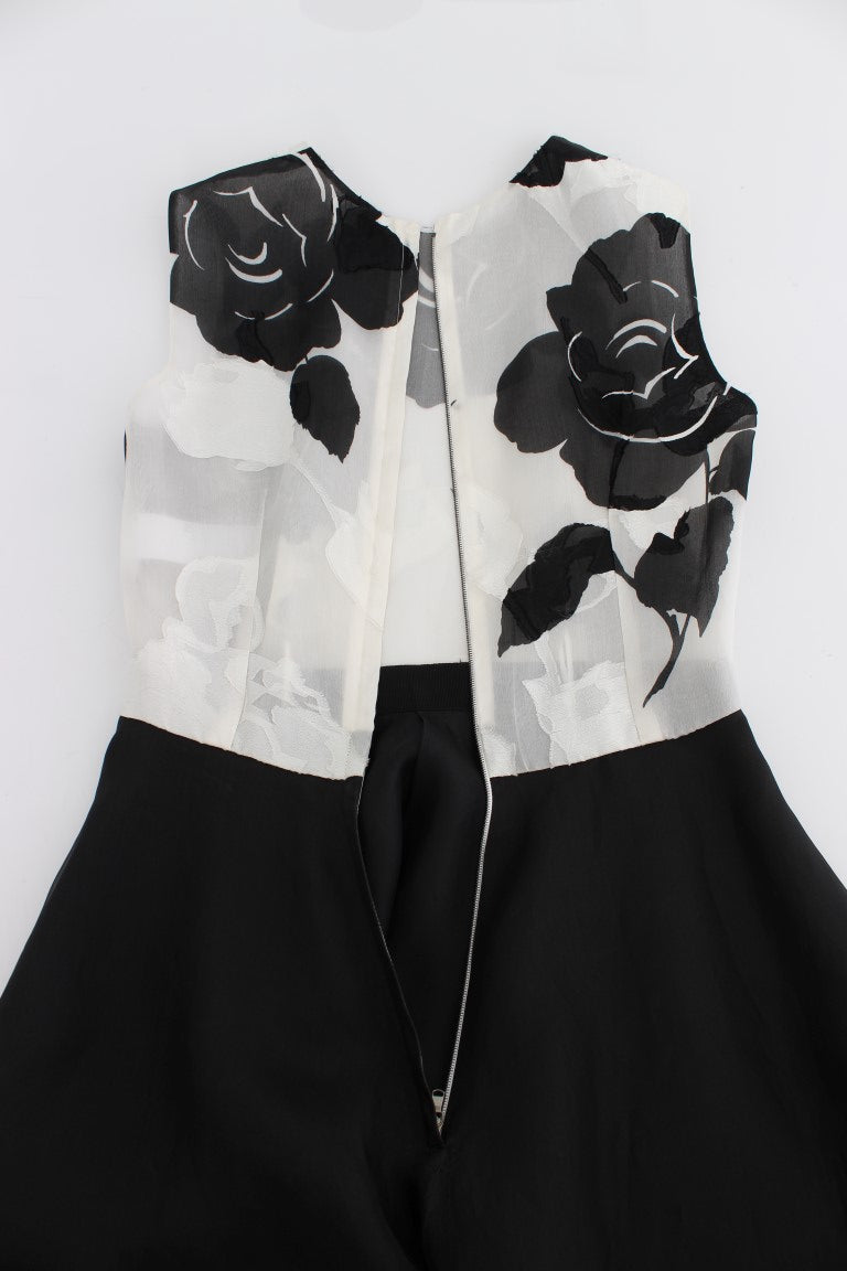 Dolce & Gabbana – Etuikleid aus Seide mit Blumenmuster in Schwarz und Weiß