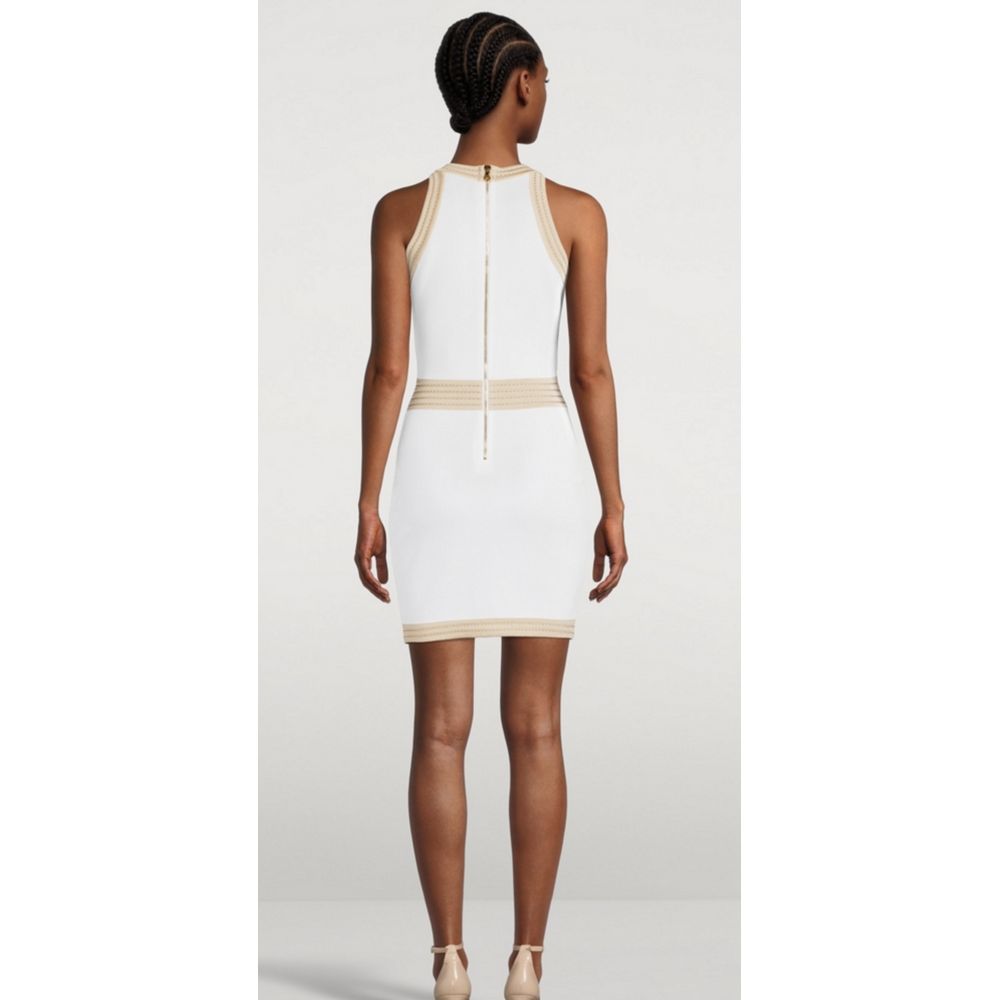 Balmain – Weißes Viskose-Damenkleid mit goldenen Kunstknöpfen