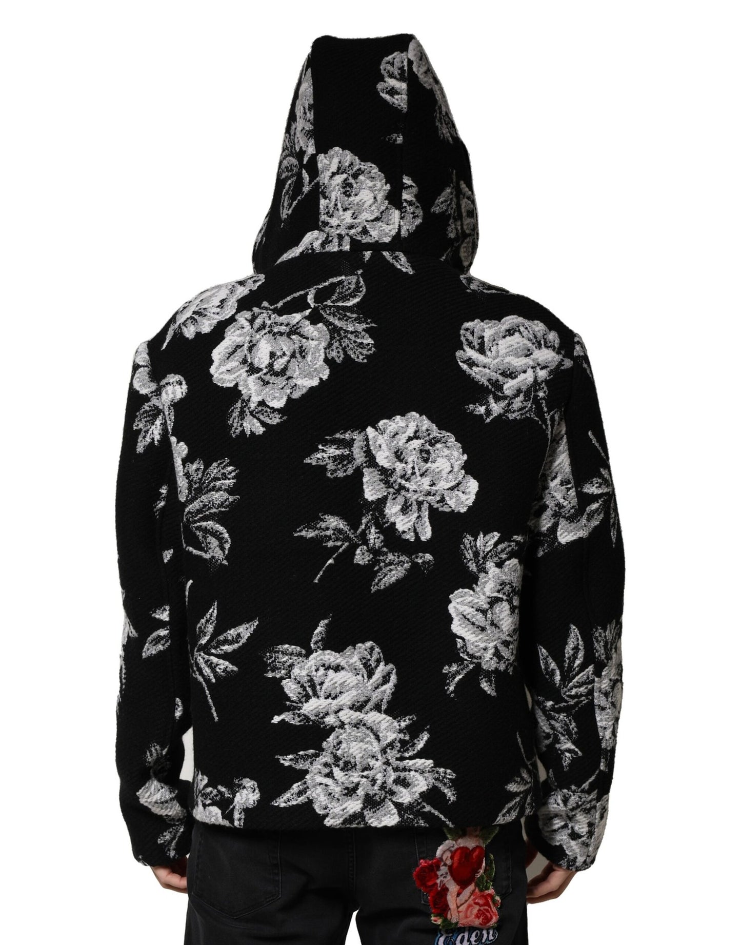 Dolce & Gabbana – Schwarze Wolljacke mit Blumenmuster für Herren