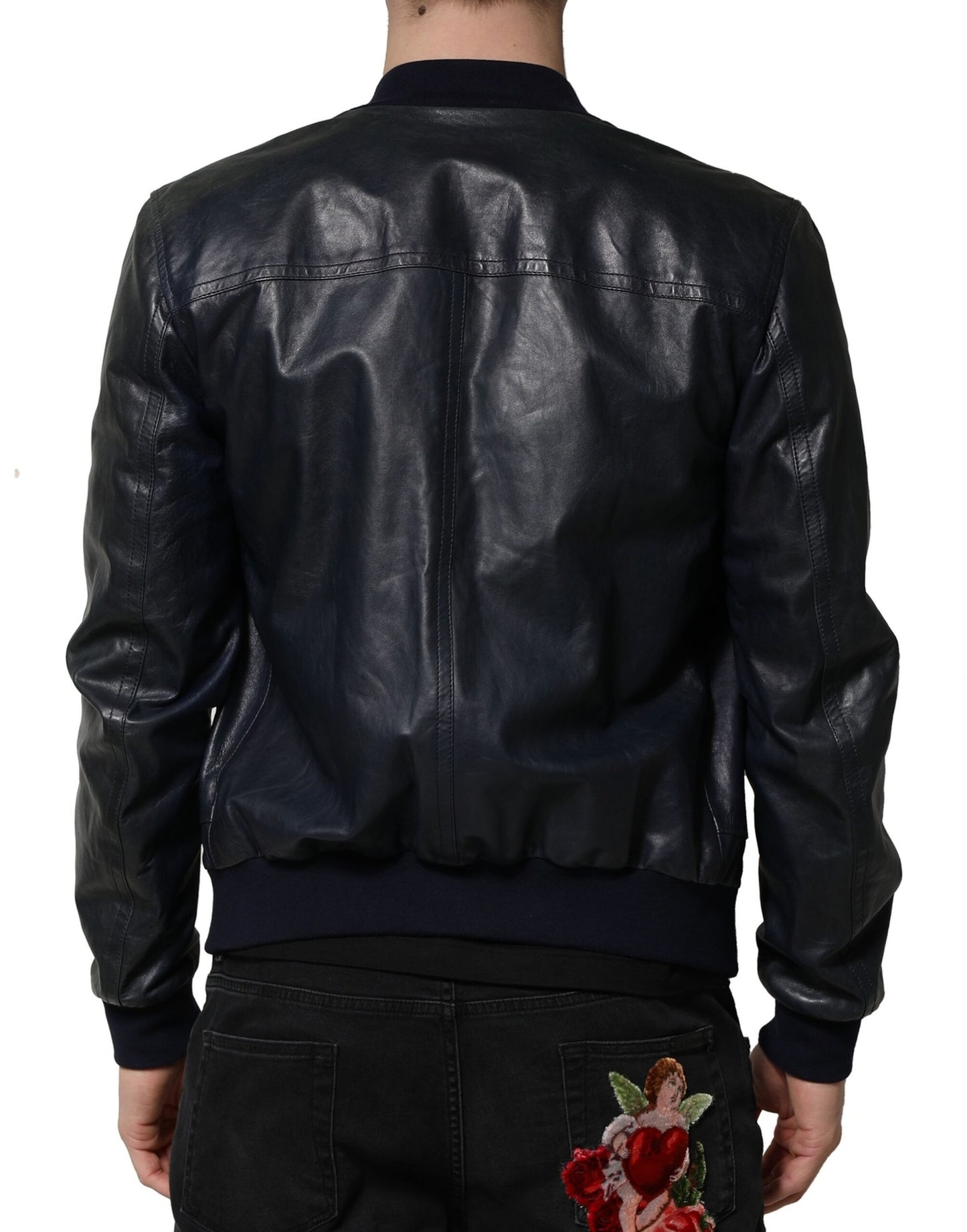 Dolce & Gabbana – Bikerjacke aus schwarzem Lammleder mit durchgehendem Reißverschluss