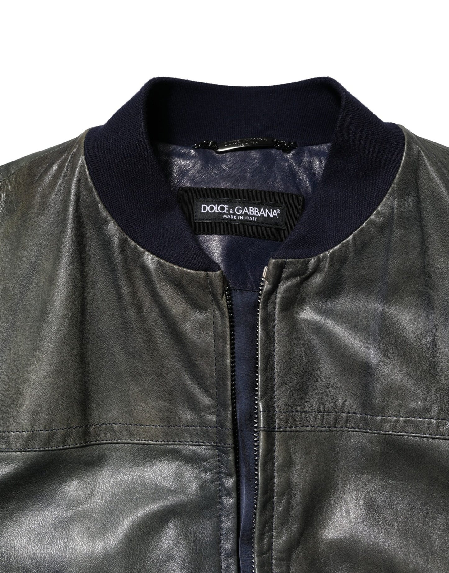 Dolce & Gabbana – Bikerjacke aus schwarzem Lammleder mit durchgehendem Reißverschluss