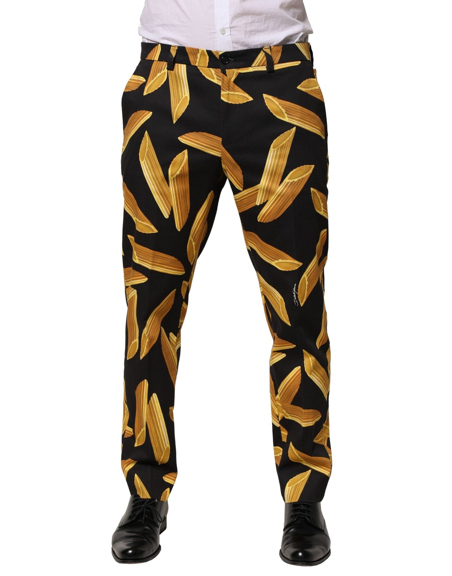Dolce & Gabbana – Schwarze, schmal zulaufende Hose mit Pasta-Print für Herren
