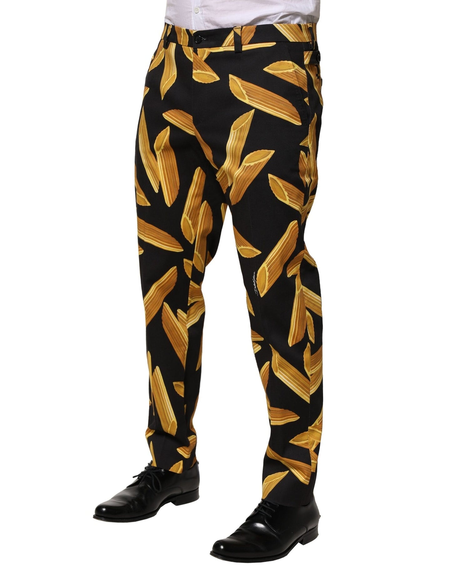 Dolce & Gabbana – Schwarze, schmal zulaufende Hose mit Pasta-Print für Herren