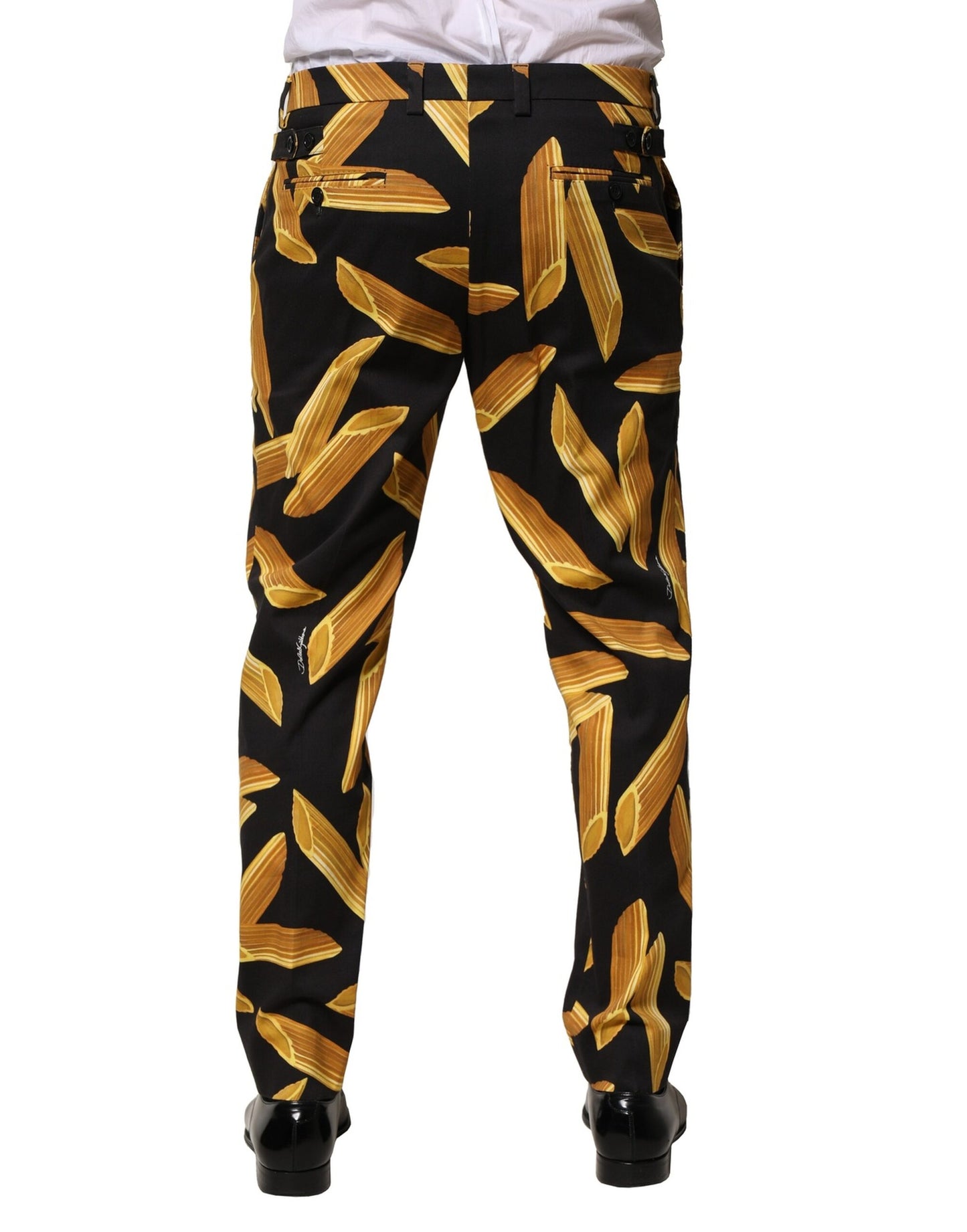 Dolce & Gabbana – Schwarze, schmal zulaufende Hose mit Pasta-Print für Herren