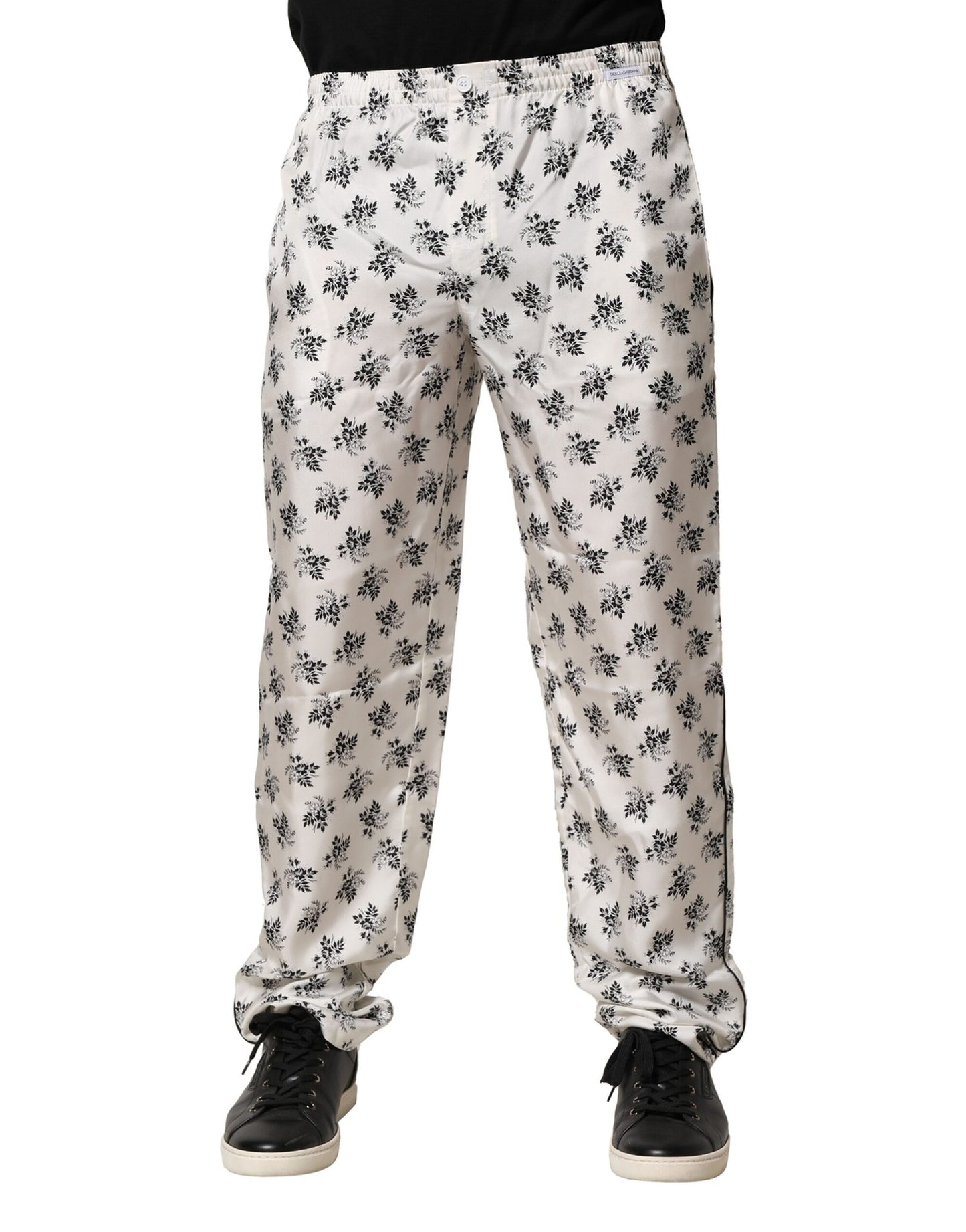 Dolce & Gabbana – Weiße, geblümte Loungehose aus Seide