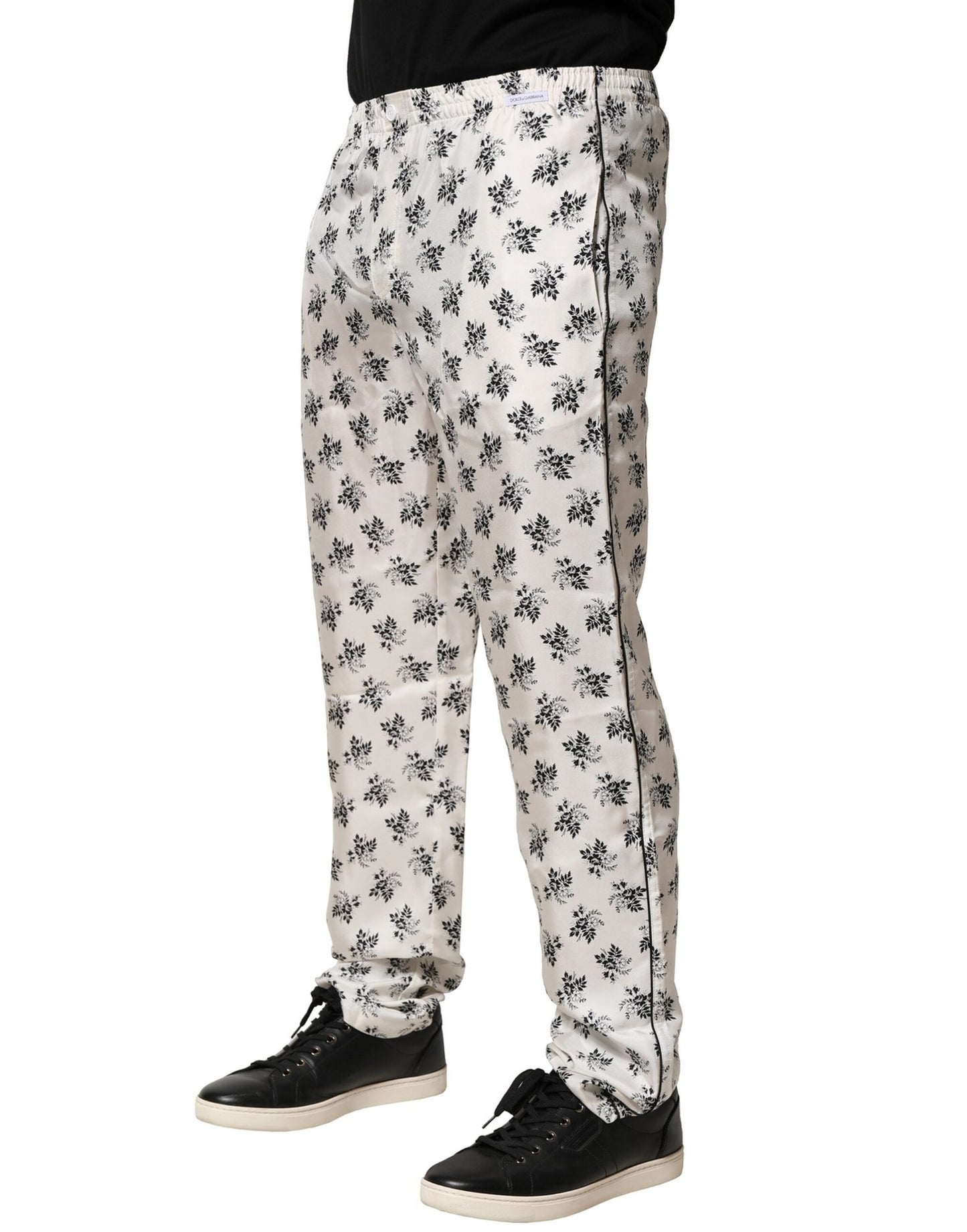 Dolce & Gabbana – Weiße, geblümte Loungehose aus Seide