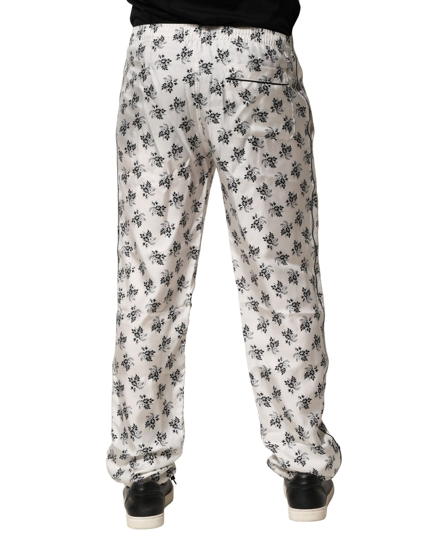 Dolce & Gabbana – Weiße, geblümte Loungehose aus Seide