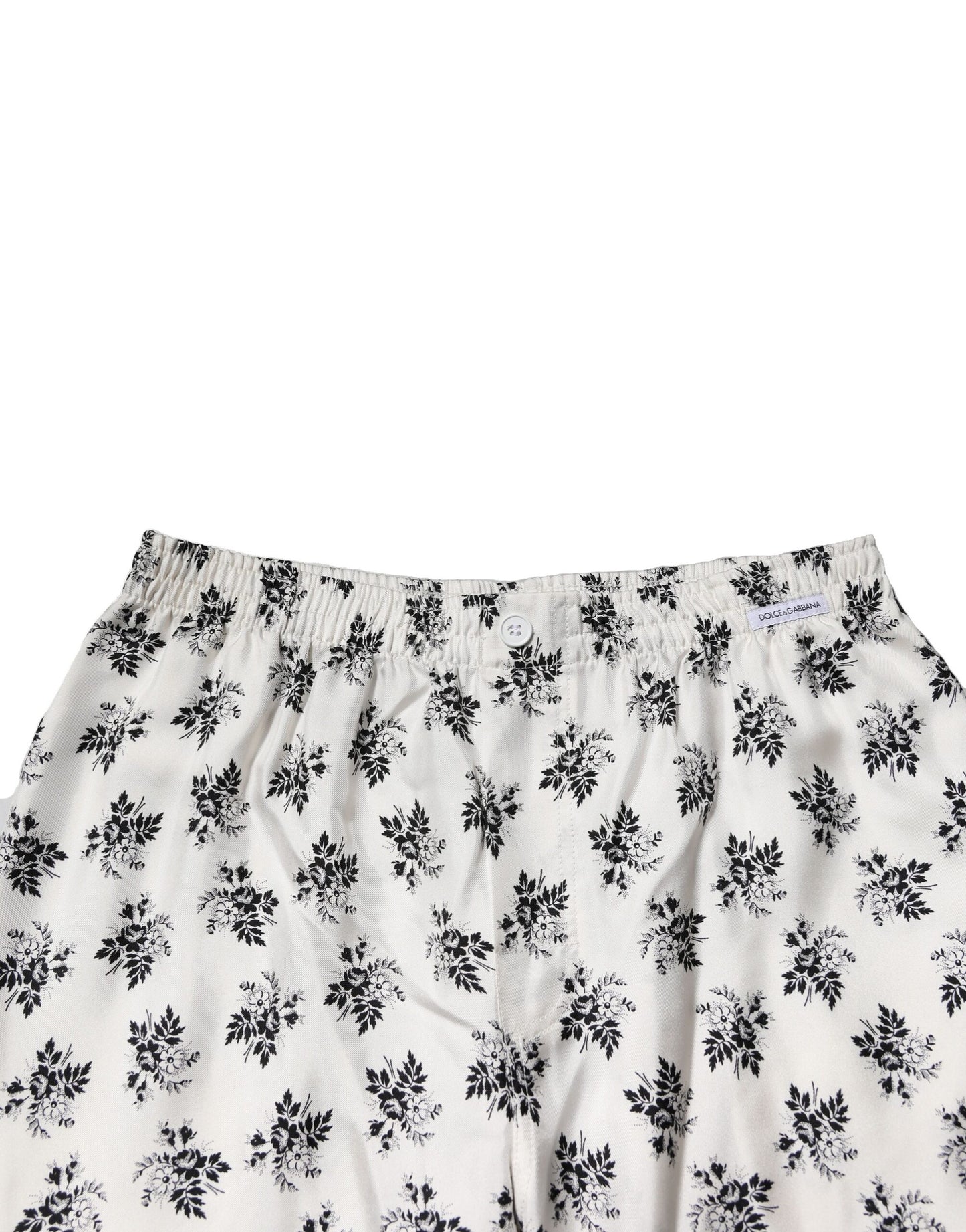 Dolce & Gabbana – Weiße, geblümte Loungehose aus Seide