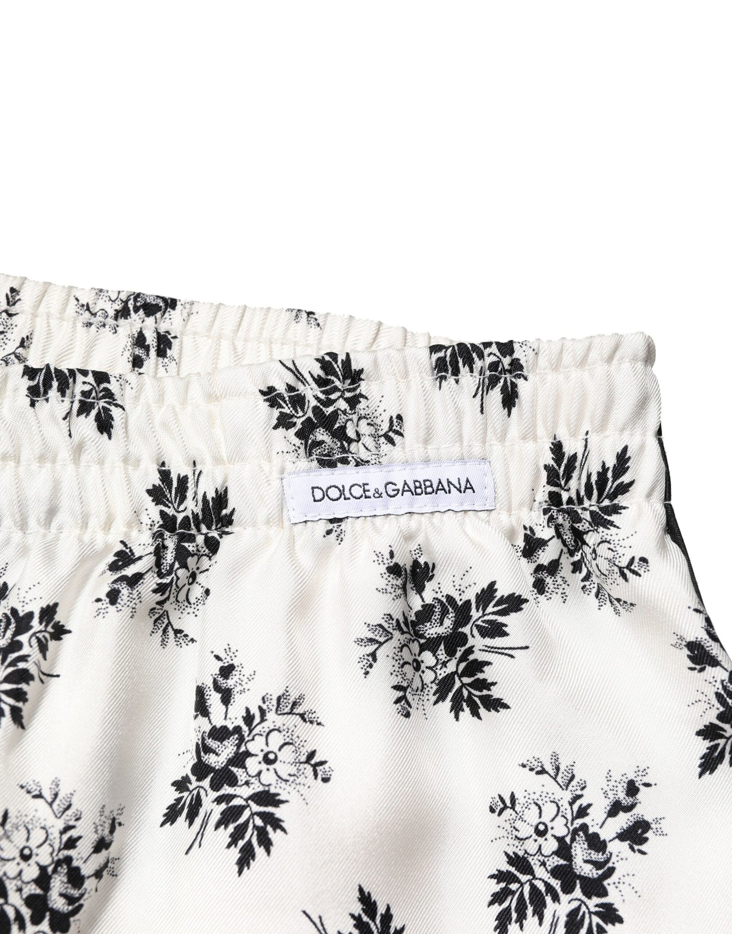 Dolce & Gabbana – Weiße, geblümte Loungehose aus Seide