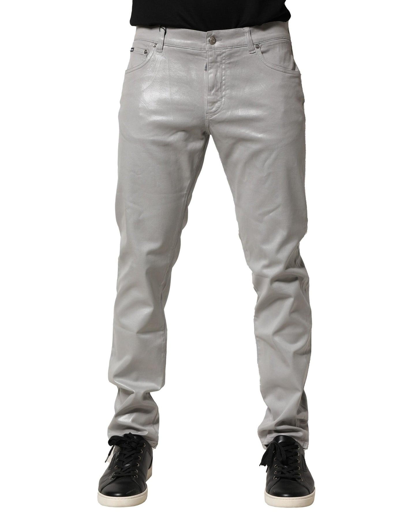 Dolce & Gabbana – Schmale Jeans aus Stretch-Baumwolle in Silber