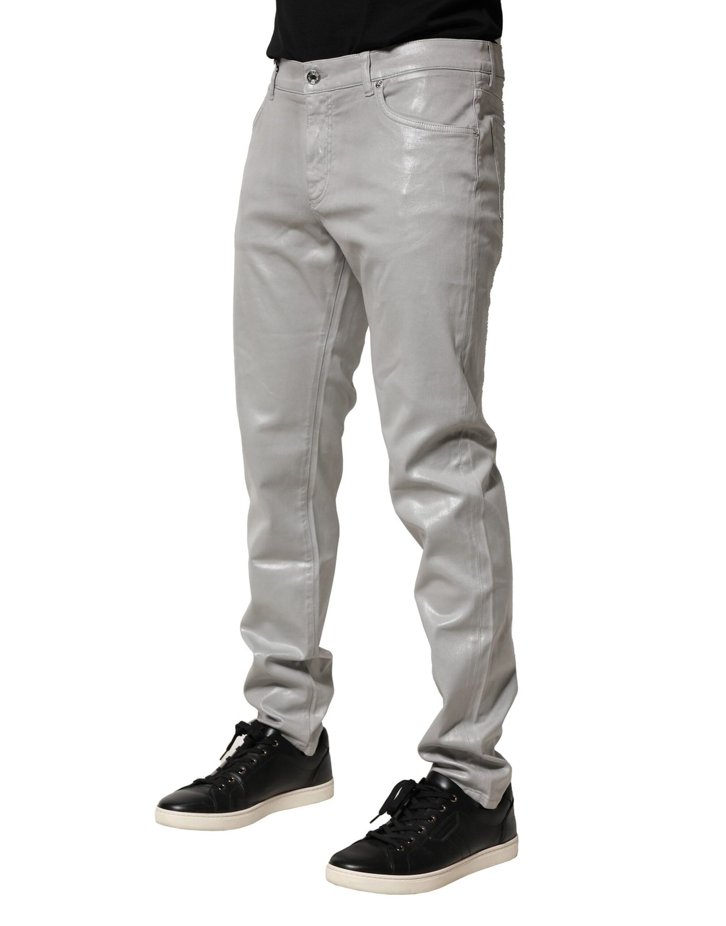 Dolce & Gabbana – Schmale Jeans aus Stretch-Baumwolle in Silber
