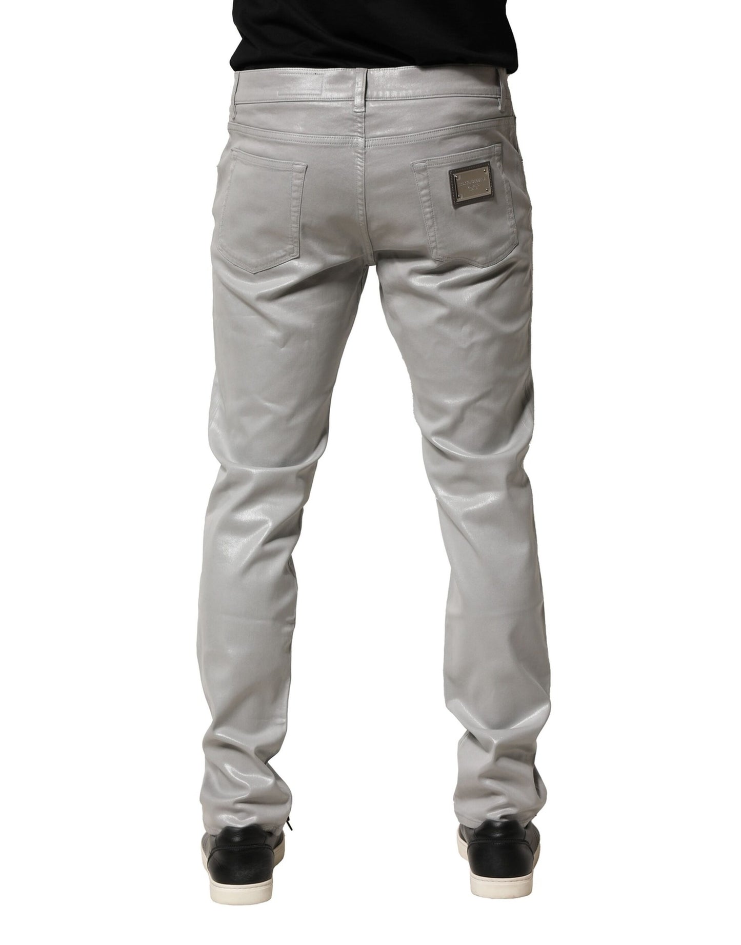Dolce & Gabbana – Schmale Jeans aus Stretch-Baumwolle in Silber