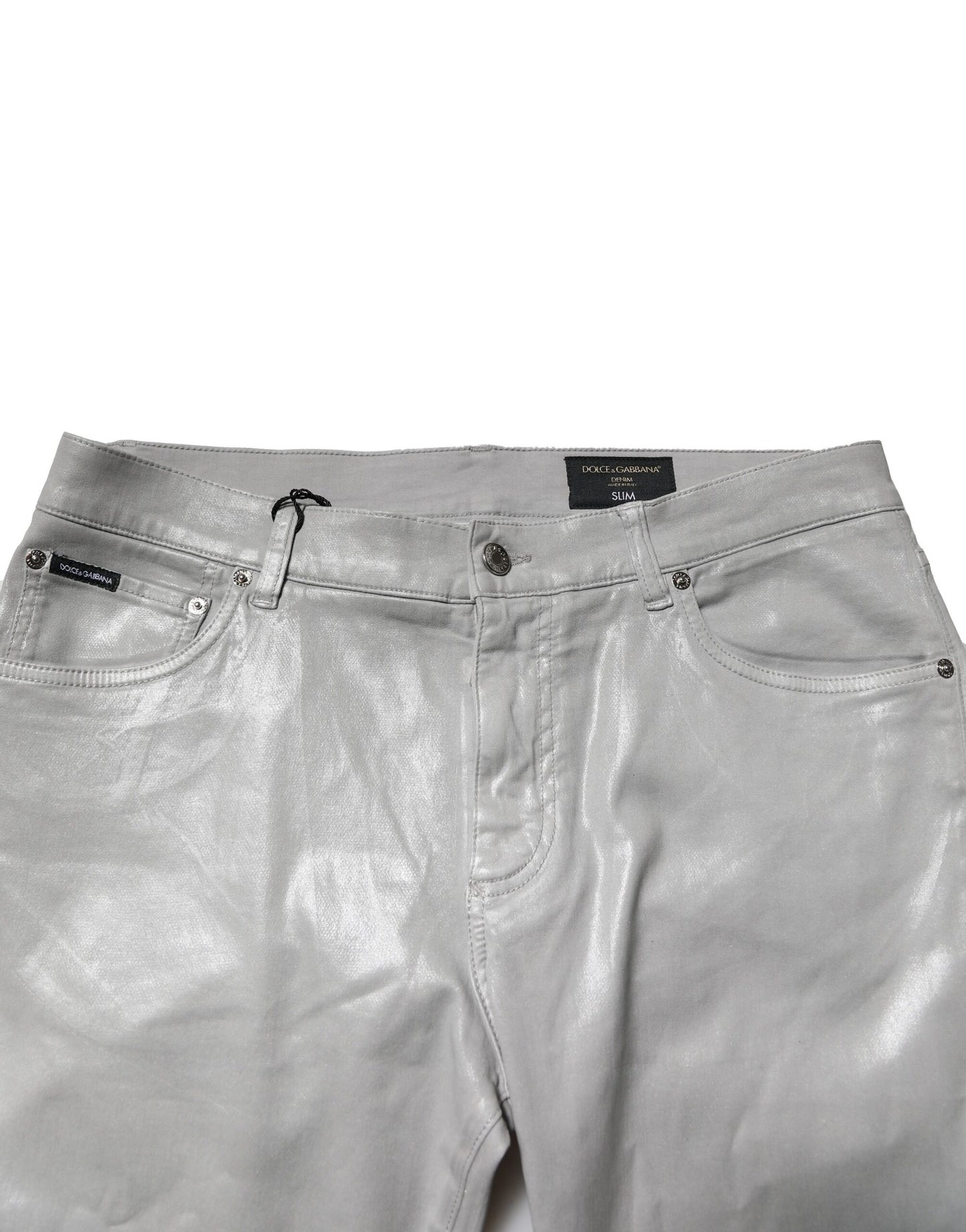 Dolce & Gabbana – Schmale Jeans aus Stretch-Baumwolle in Silber
