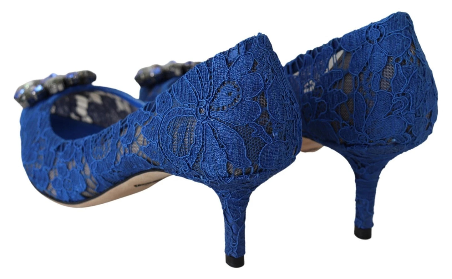 Dolce & Gabbana – Blaue Ballerinas mit Kristallen aus Spitze