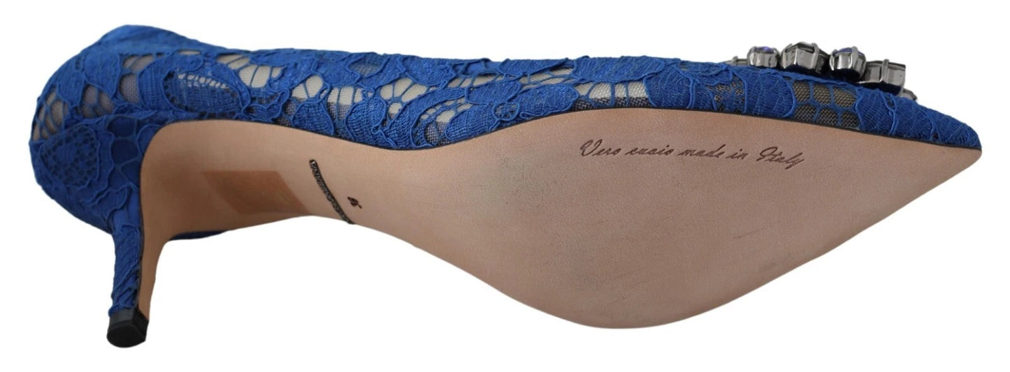 Dolce & Gabbana – Blaue Ballerinas mit Kristallen aus Spitze