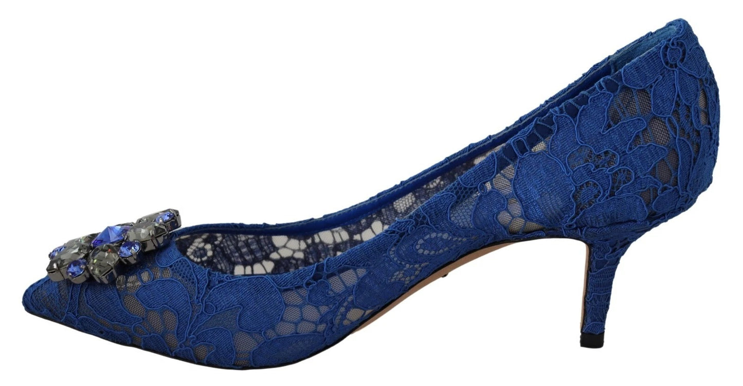 Dolce & Gabbana – Blaue Ballerinas mit Kristallen aus Spitze