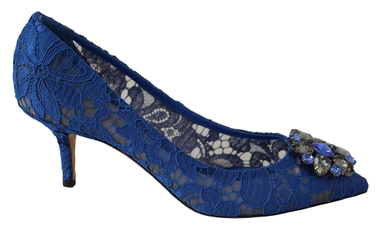 Dolce & Gabbana – Blaue Ballerinas mit Kristallen aus Spitze