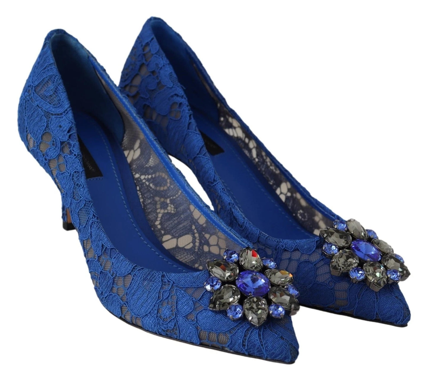 Dolce & Gabbana – Blaue Ballerinas mit Kristallen aus Spitze