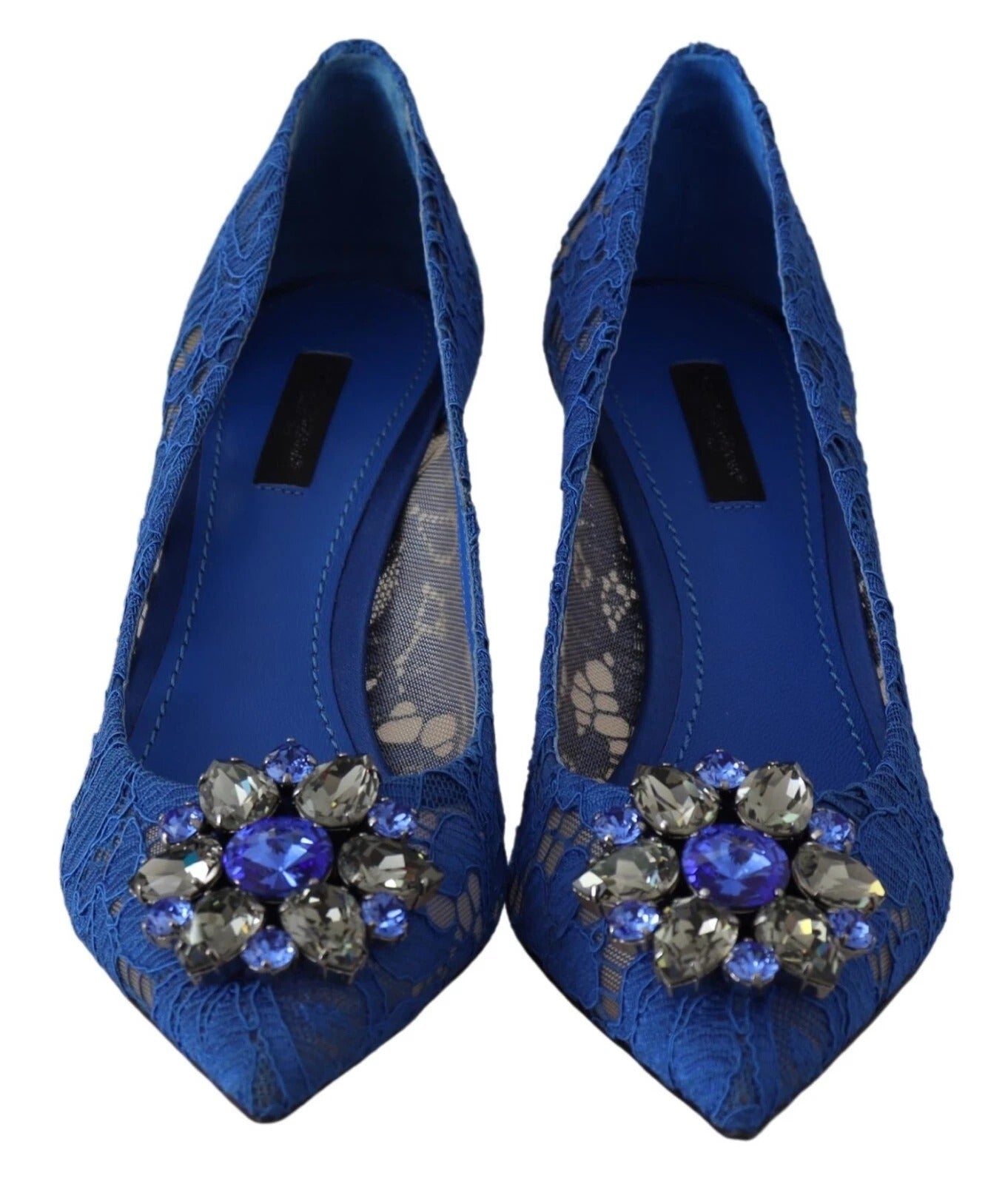 Dolce & Gabbana – Blaue Ballerinas mit Kristallen aus Spitze