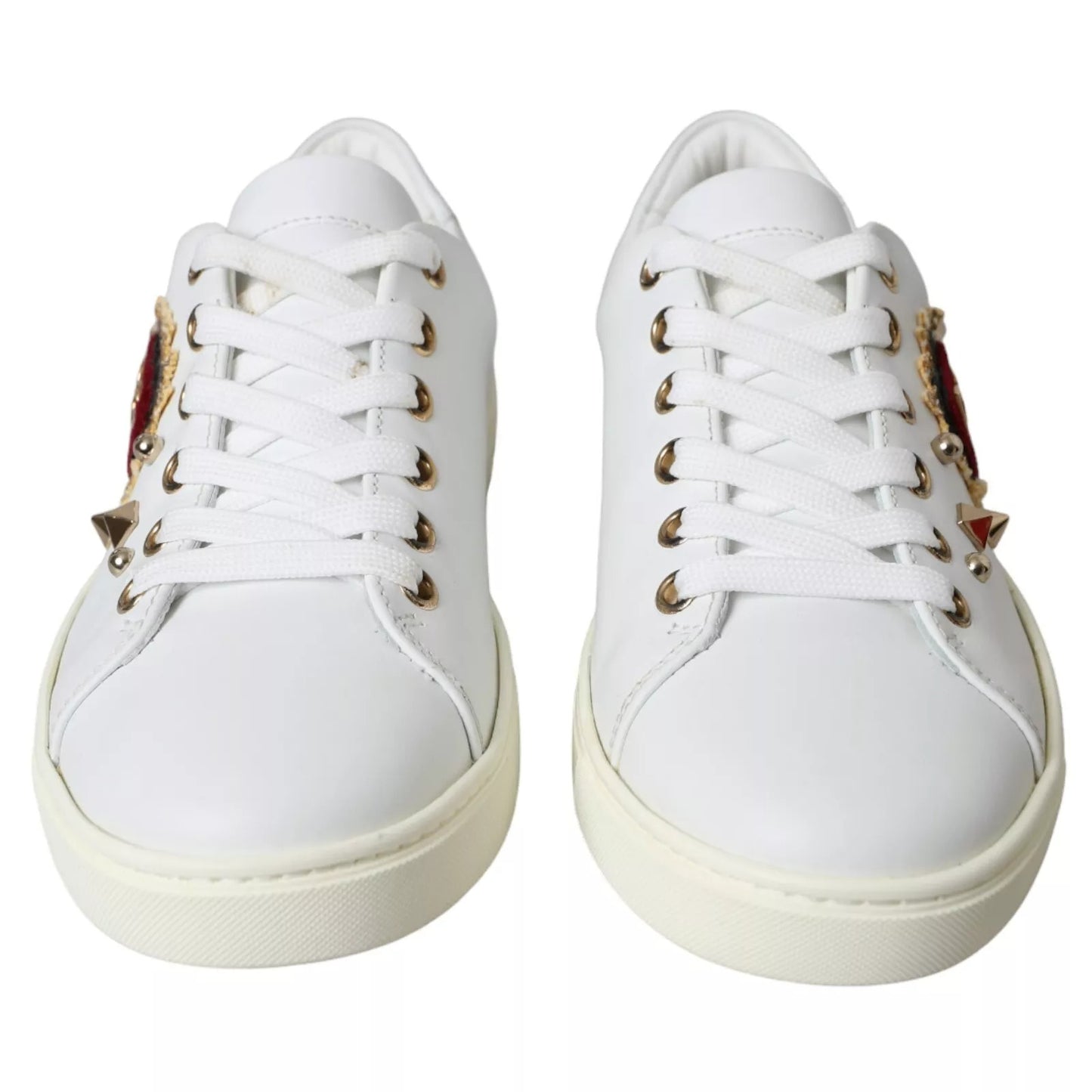 Dolce & Gabbana Weiße Leder Gold Rote Herz Sneakers Schuhe