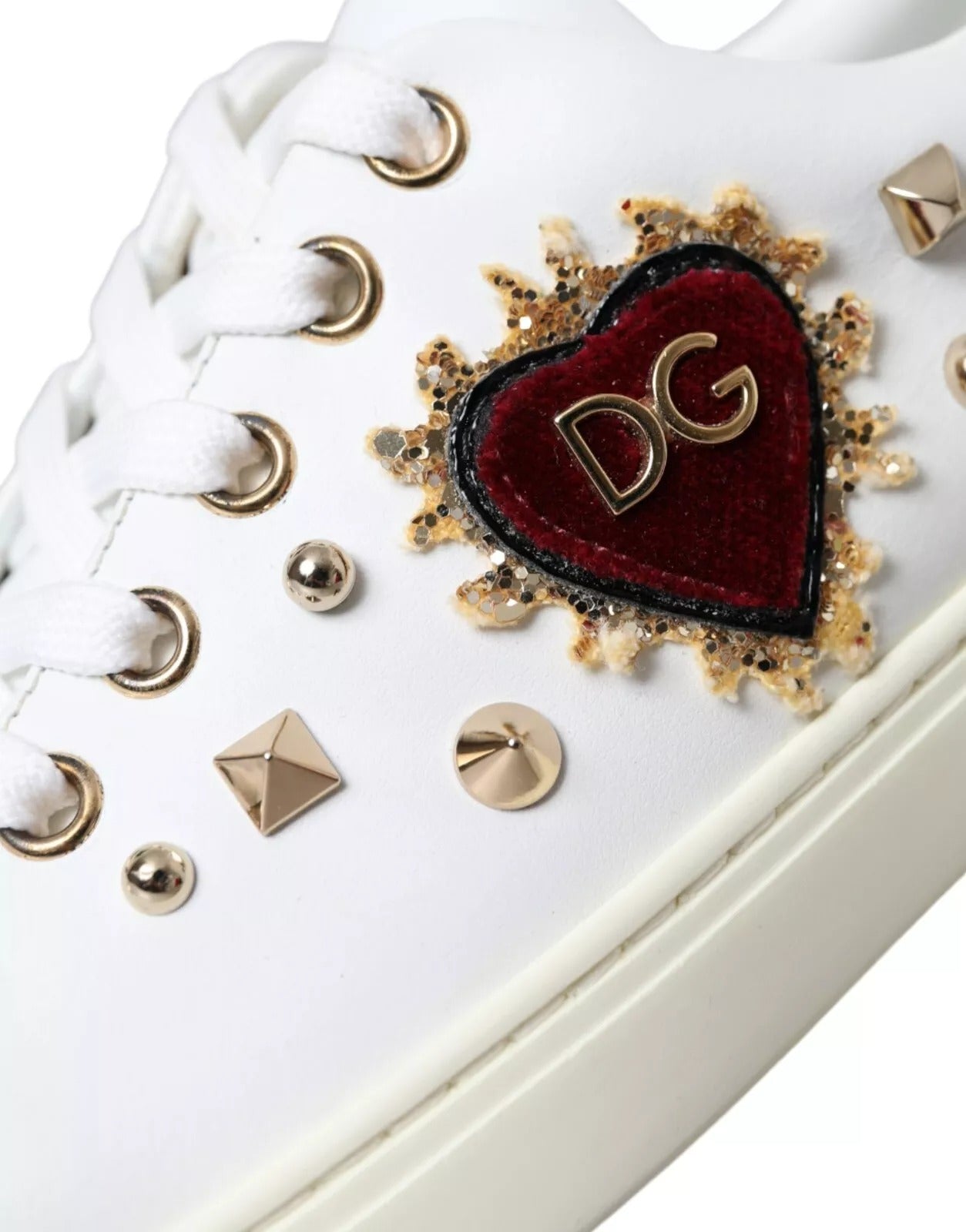 Dolce & Gabbana Weiße Leder Gold Rote Herz Sneakers Schuhe