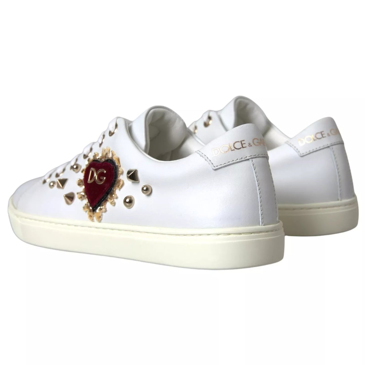 Dolce & Gabbana Weiße Leder Gold Rote Herz Sneakers Schuhe