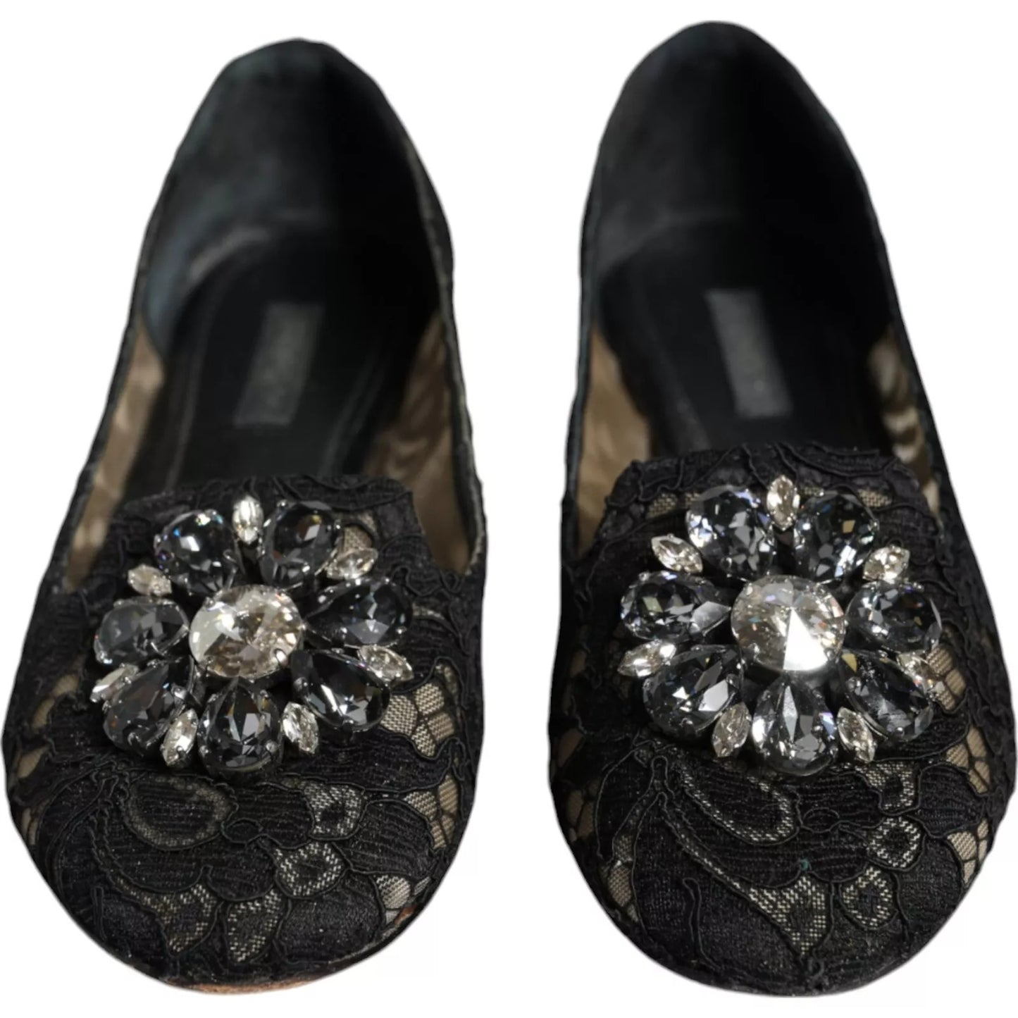 Dolce & Gabbana – Schwarze Ballerinas mit Kristallen aus Spitze und Loafer
