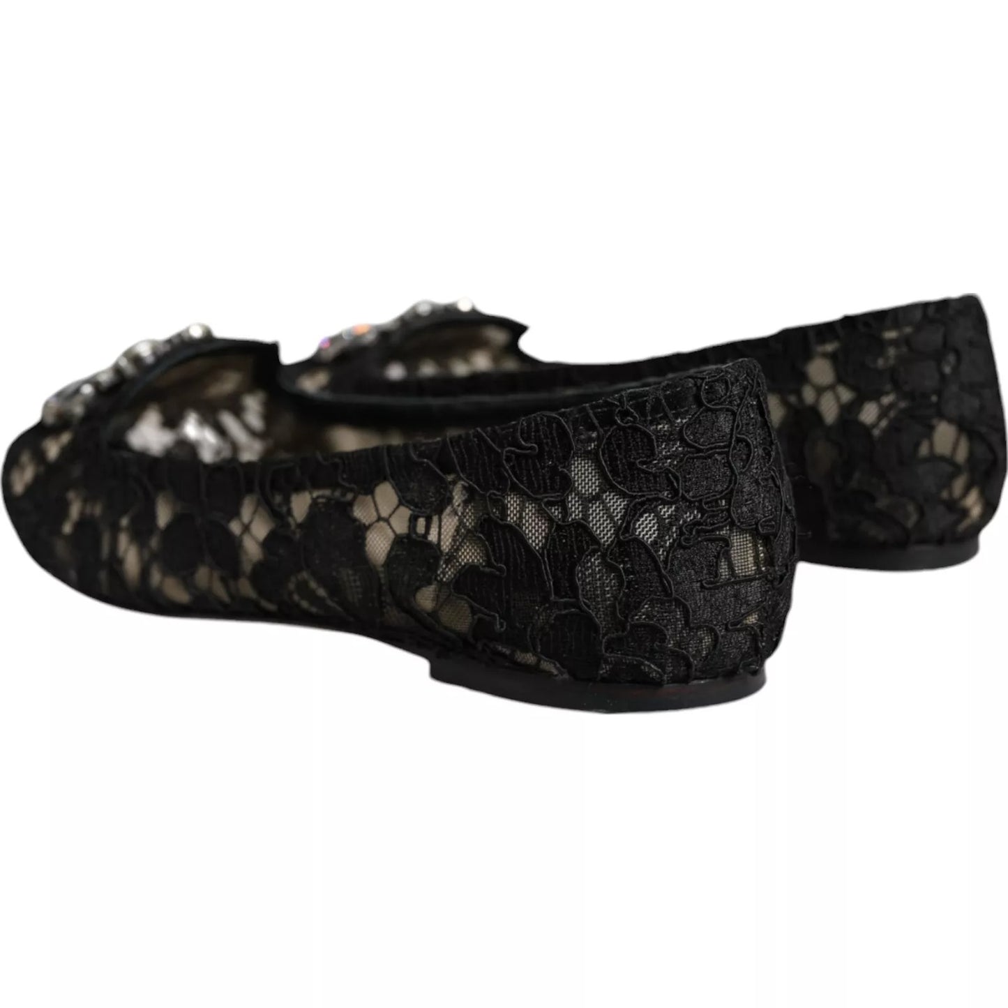 Dolce & Gabbana – Schwarze Ballerinas mit Kristallen aus Spitze und Loafer