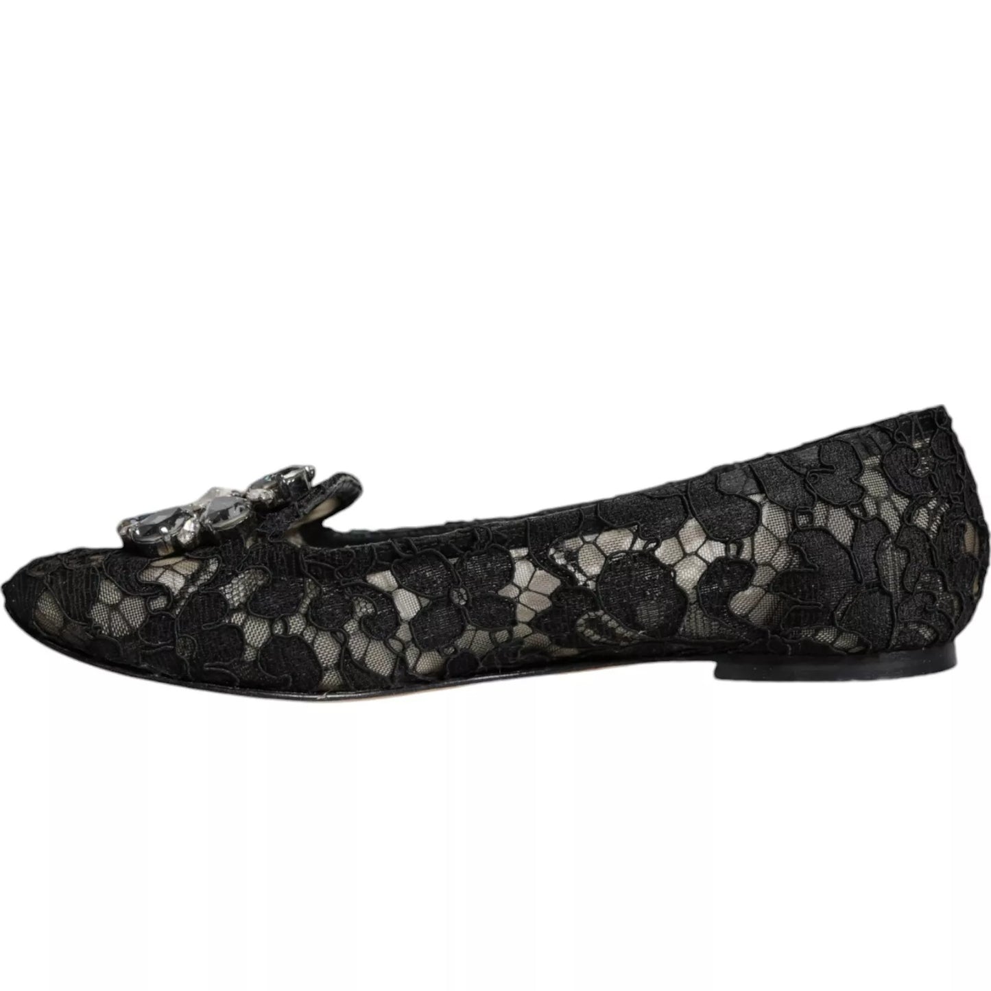 Dolce & Gabbana – Schwarze Ballerinas mit Kristallen aus Spitze und Loafer