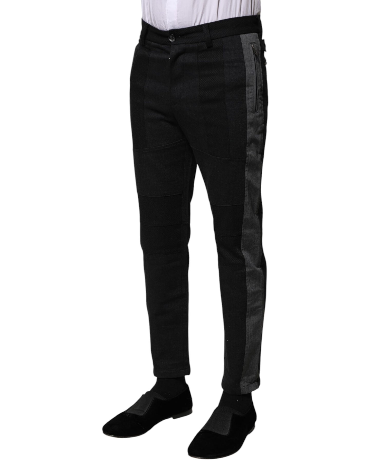 Dolce & Gabbana – Formelle Slim-Hose aus Fantasy-Baumwolle in Schwarz und Grau