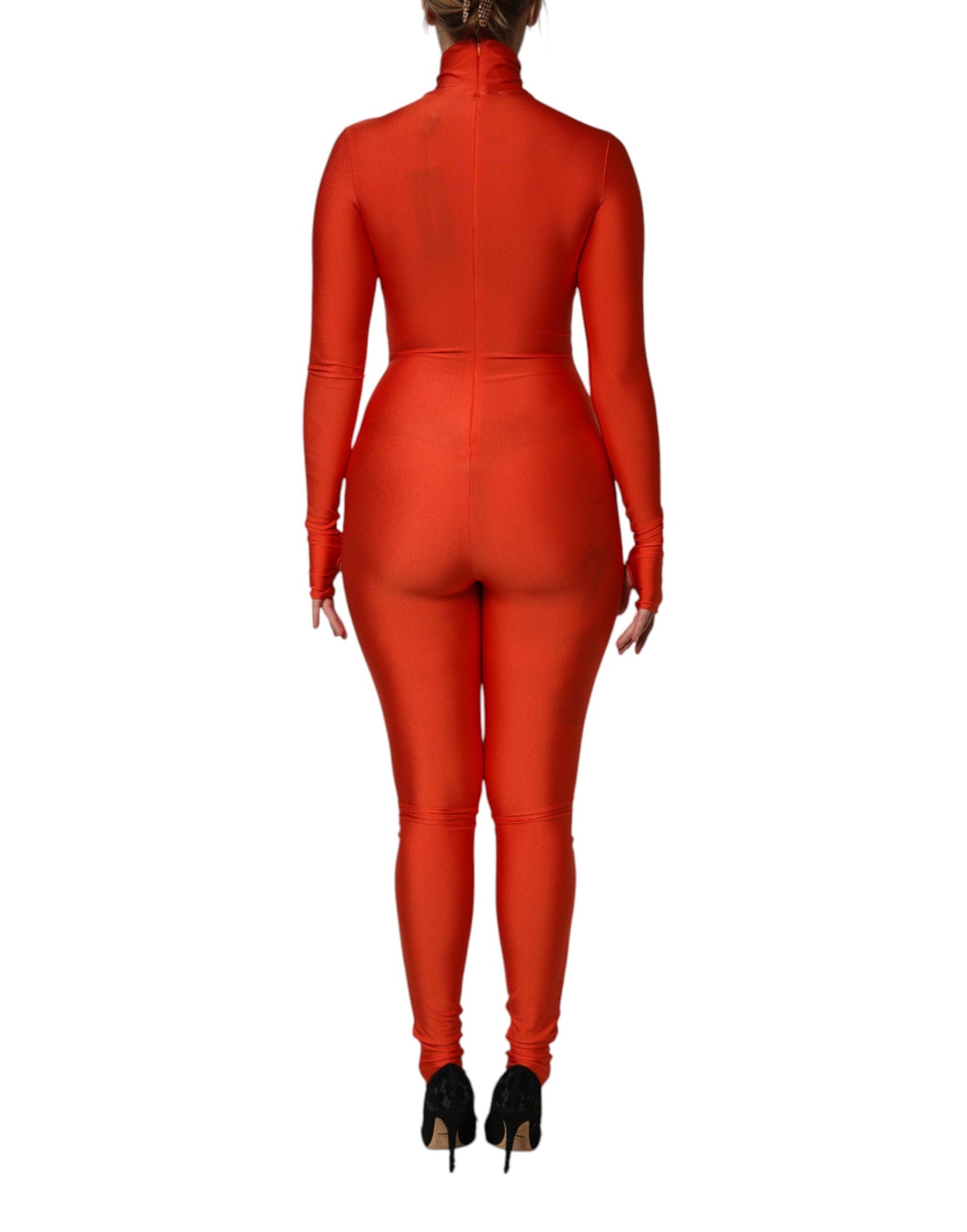 Dolce & Gabbana, rotes, figurbetontes Jumpsuit-Kleid aus Nylon mit Rollkragen