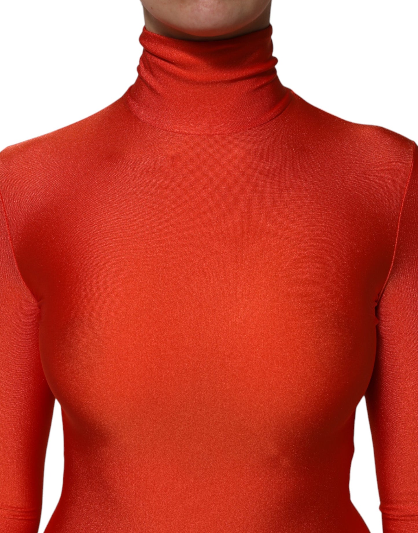 Dolce & Gabbana, rotes, figurbetontes Jumpsuit-Kleid aus Nylon mit Rollkragen