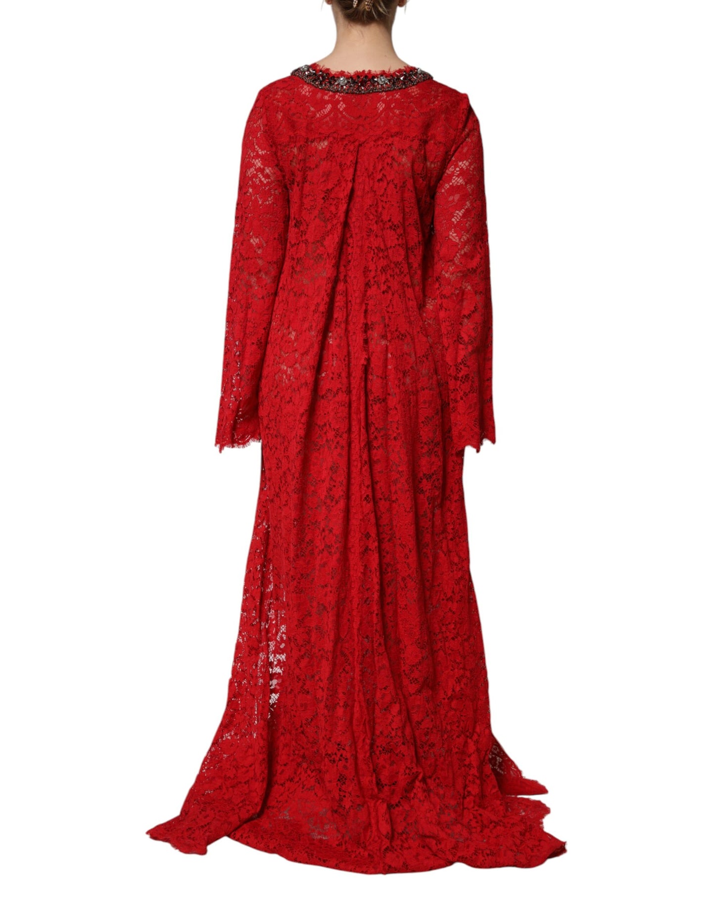Dolce & Gabbana – Rotes Kleid mit Blumenspitze und Strassverzierung