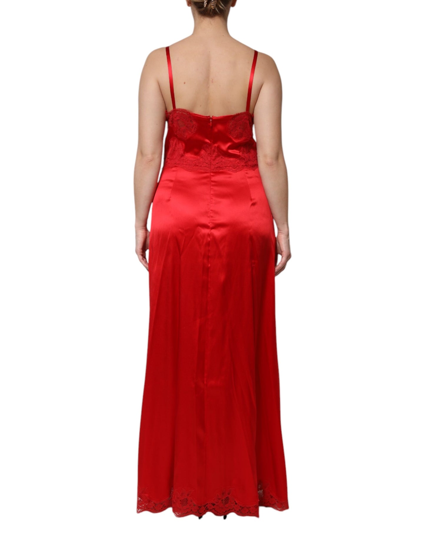 Dolce & Gabbana Rotes ärmelloses Maxikleid aus Seide