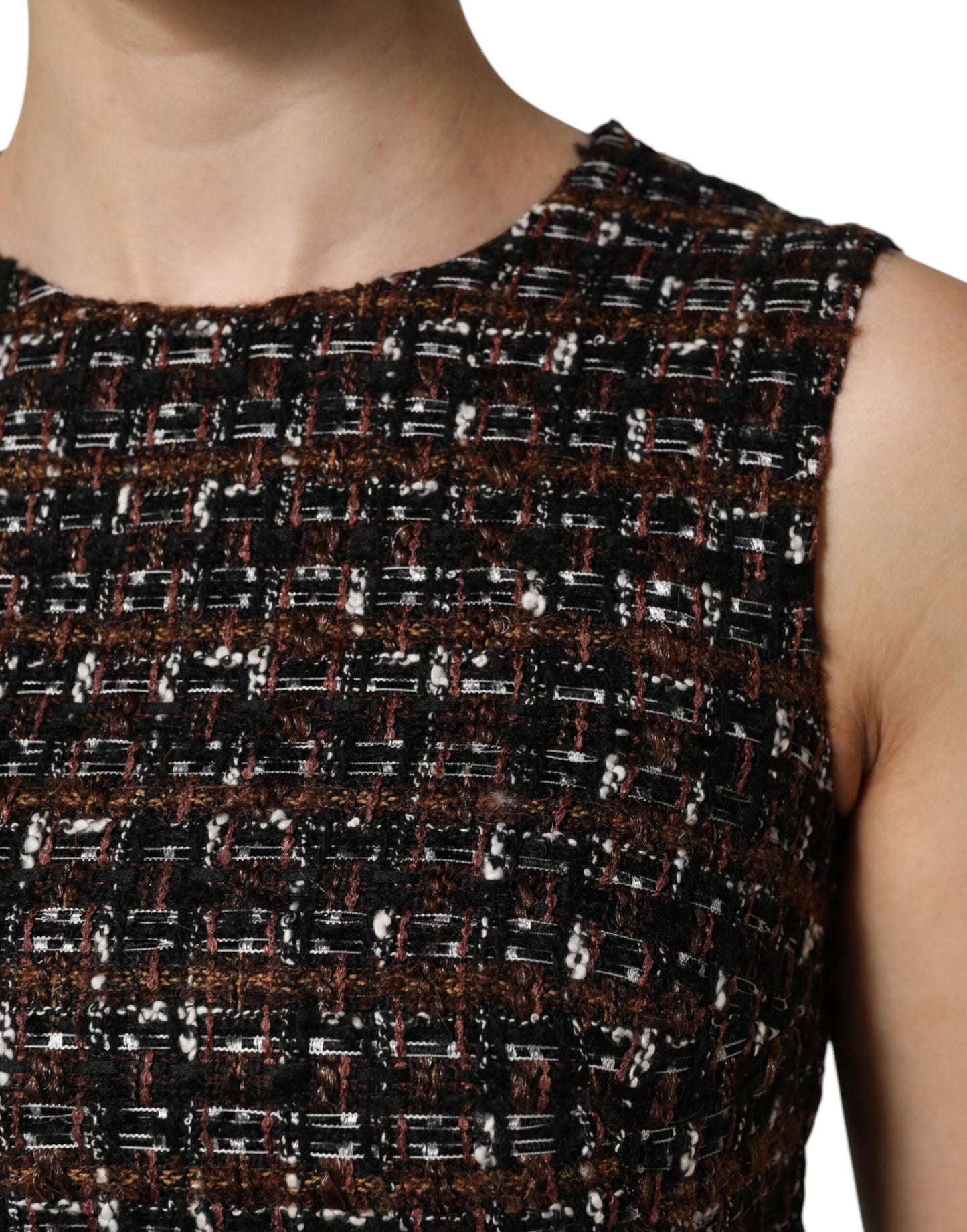 Dolce & Gabbana – Mehrfarbiges, ärmelloses Mini-Tweed-A-Linien-Kleid