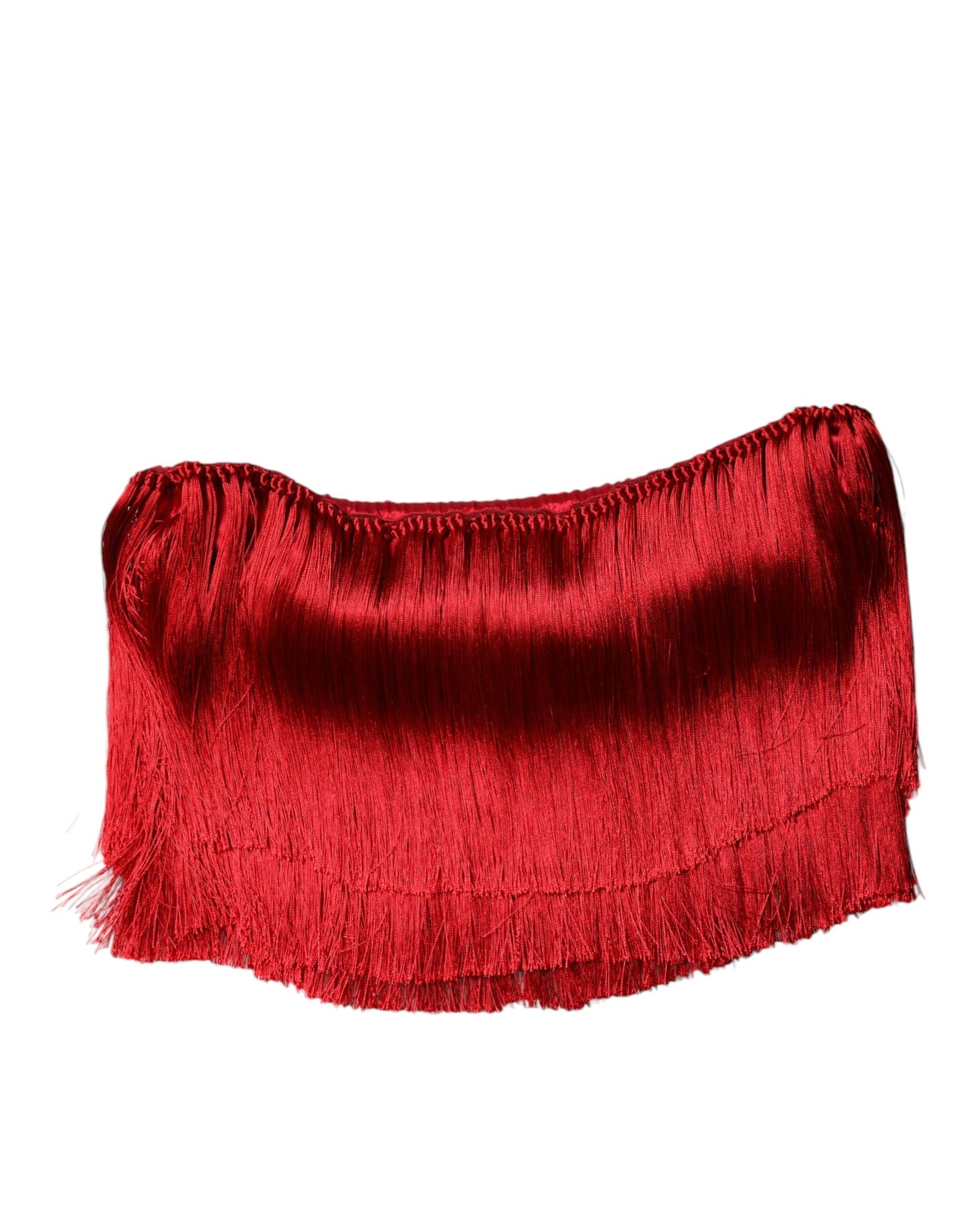 Dolce & Gabbana – Trägerloses, kurzes Tube-Top aus Seide mit Fransen in Rot