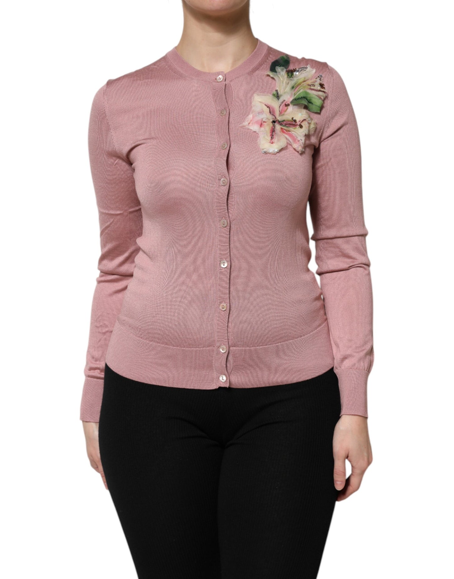Dolce & Gabbana – Rosa Seidenstrick-Cardigan mit Knopfleiste