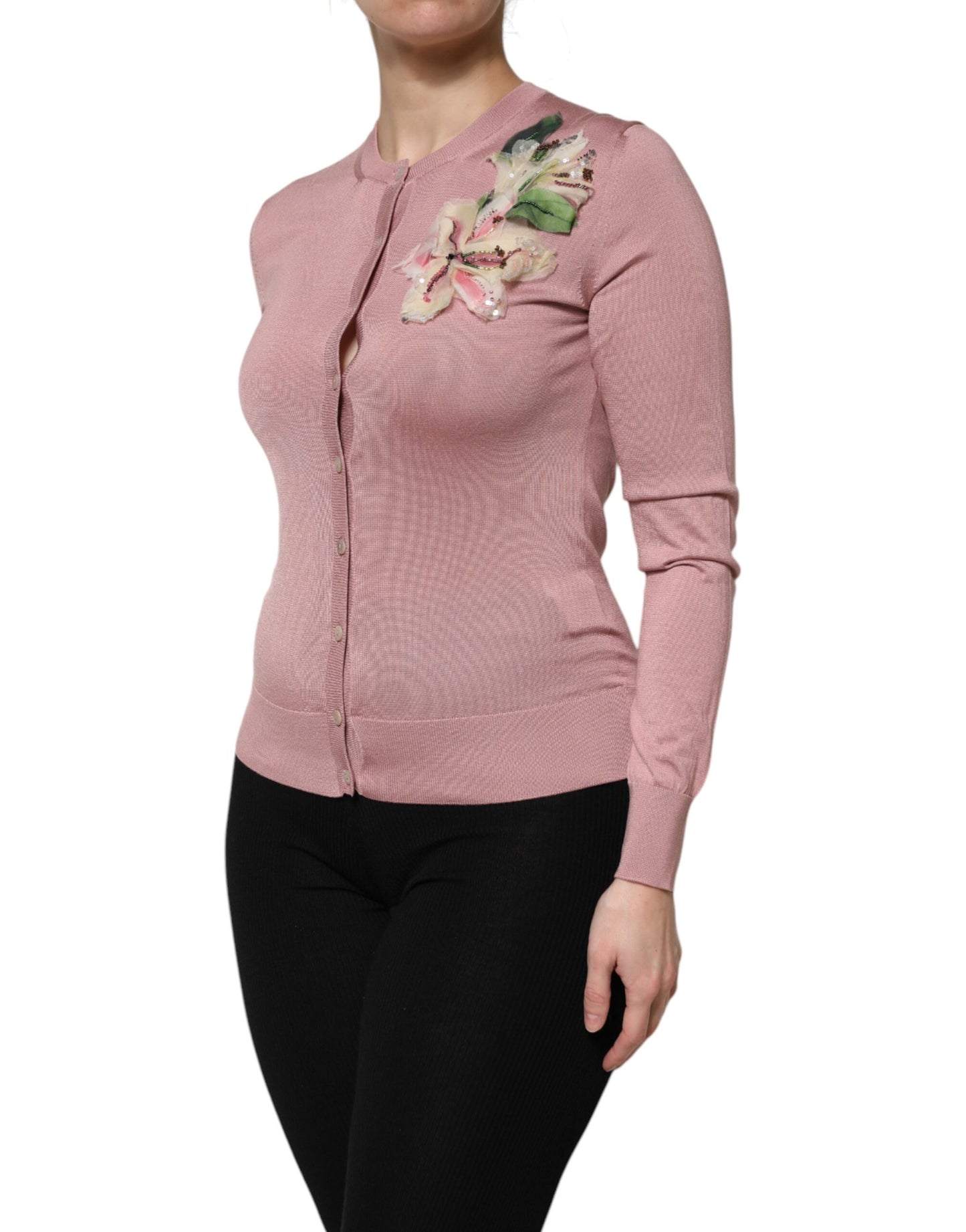 Dolce & Gabbana – Rosa Seidenstrick-Cardigan mit Knopfleiste