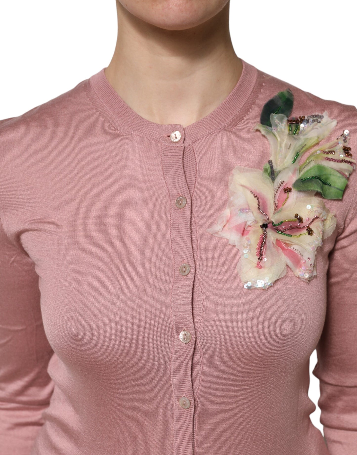 Dolce & Gabbana – Rosa Seidenstrick-Cardigan mit Knopfleiste