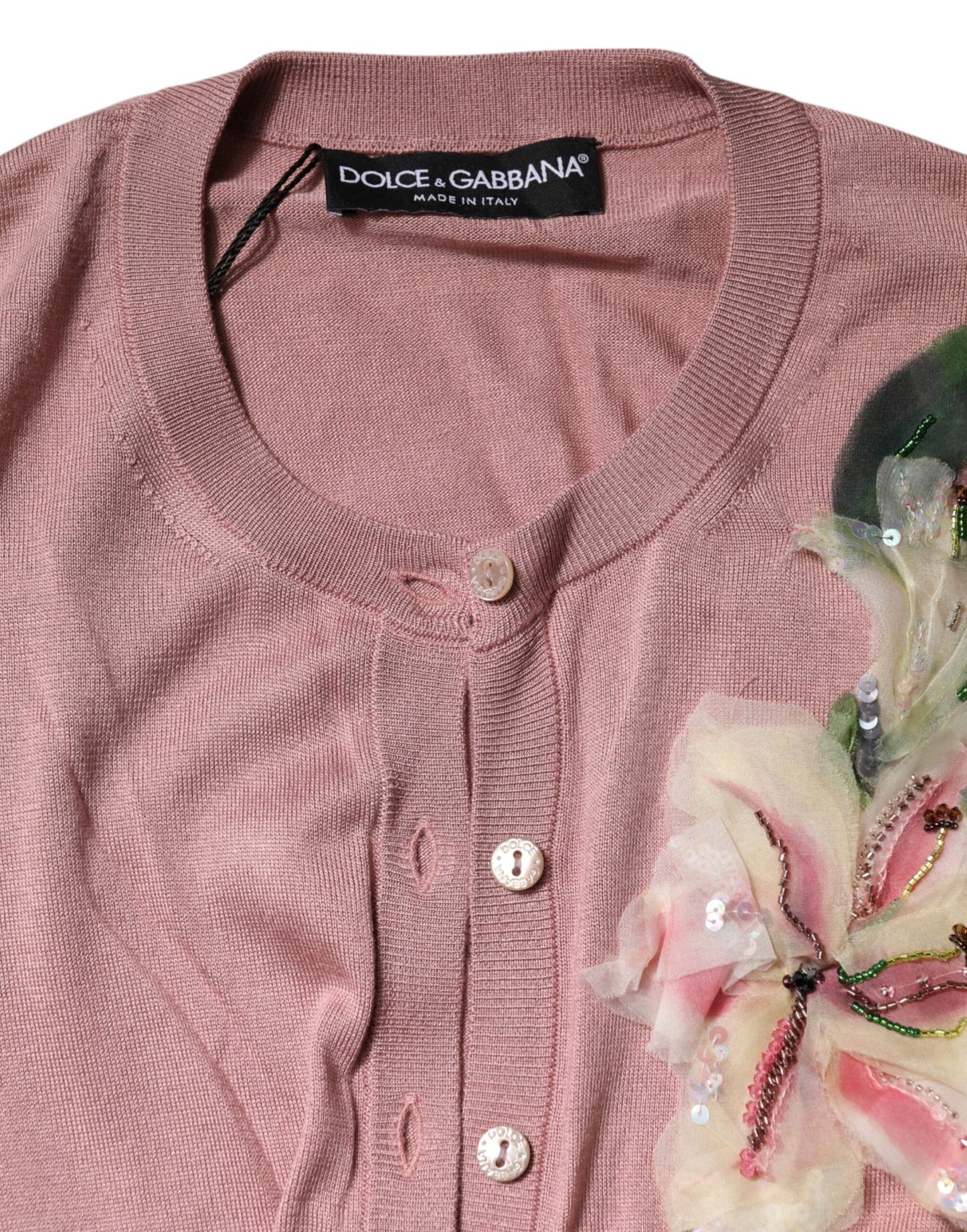 Dolce & Gabbana – Rosa Seidenstrick-Cardigan mit Knopfleiste