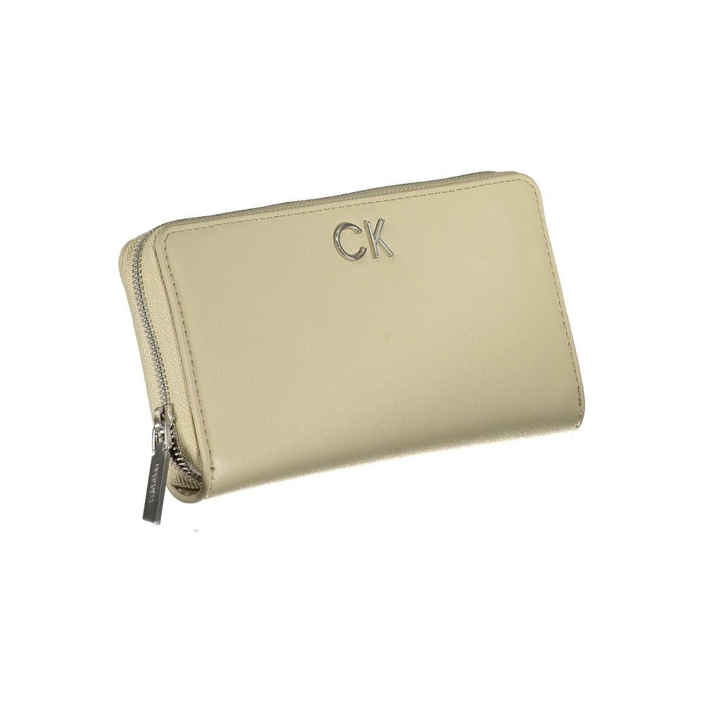 Calvin Klein – Elegante, beige Geldbörse mit Reißverschluss und RFID-Blockierung