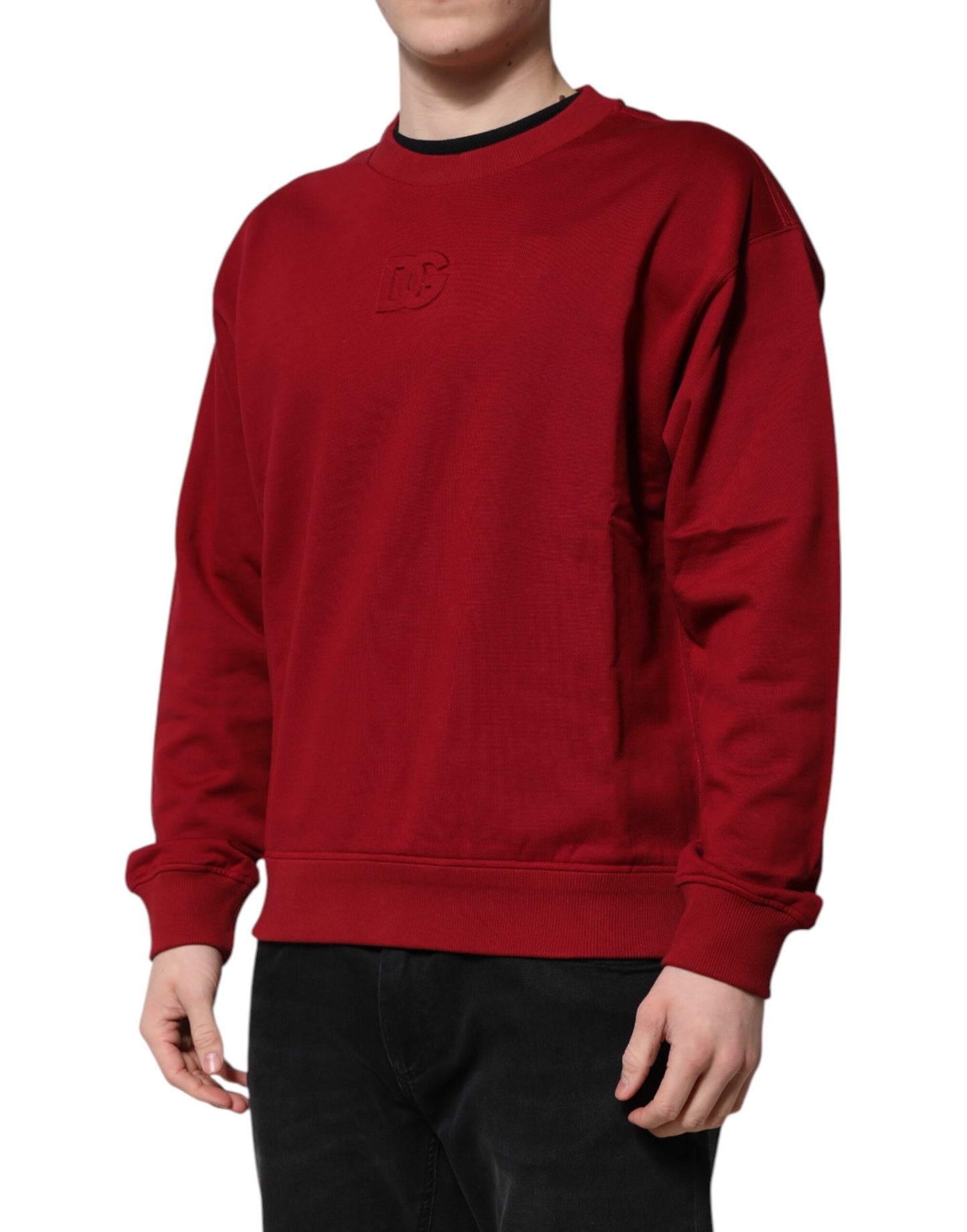 Dolce & Gabbana – Roter Baumwollpullover mit Rundhalsausschnitt und geprägtem Logo