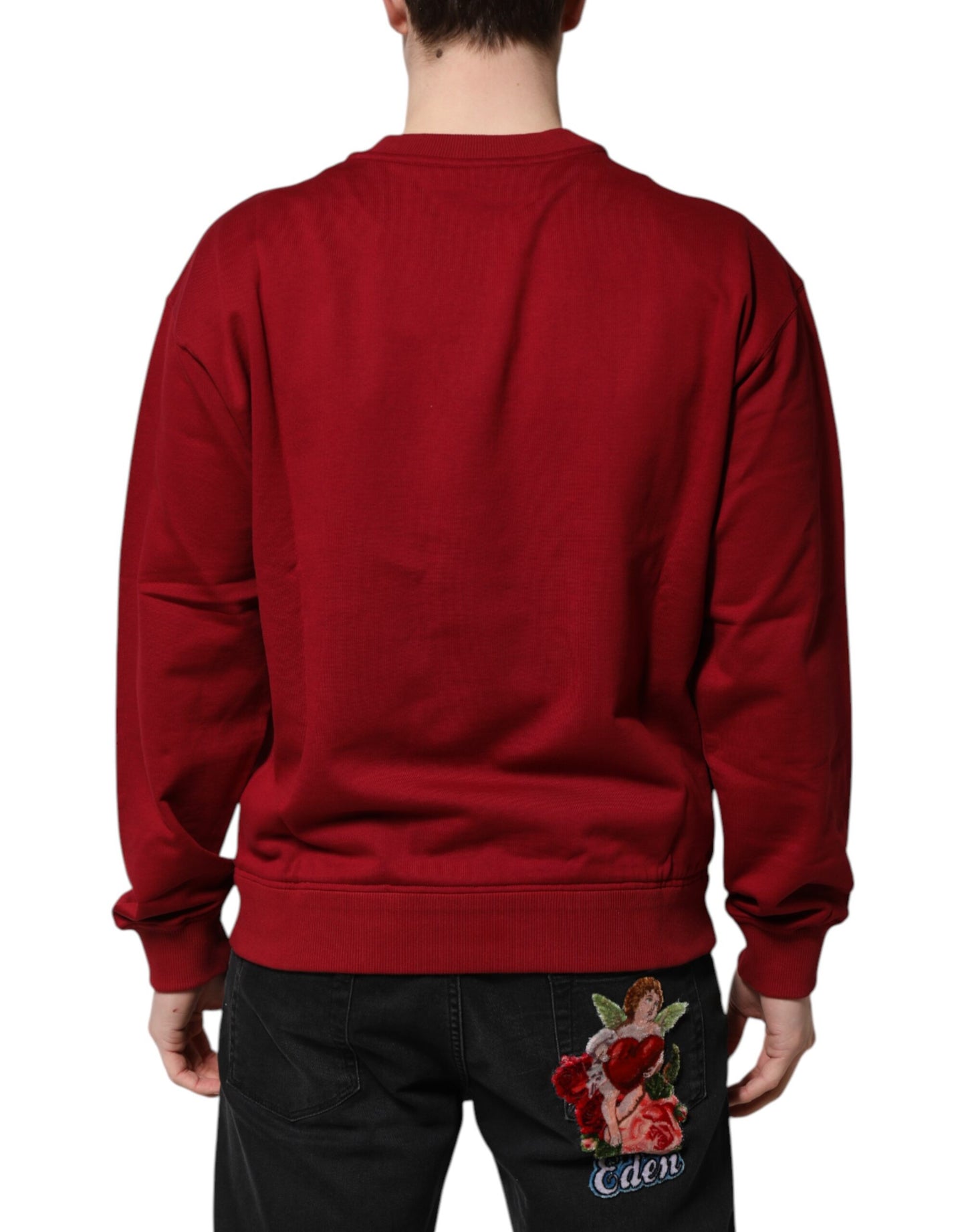 Dolce & Gabbana – Roter Baumwollpullover mit Rundhalsausschnitt und geprägtem Logo