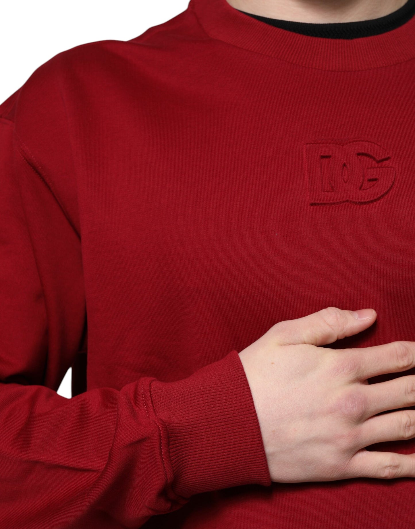 Dolce & Gabbana – Roter Baumwollpullover mit Rundhalsausschnitt und geprägtem Logo