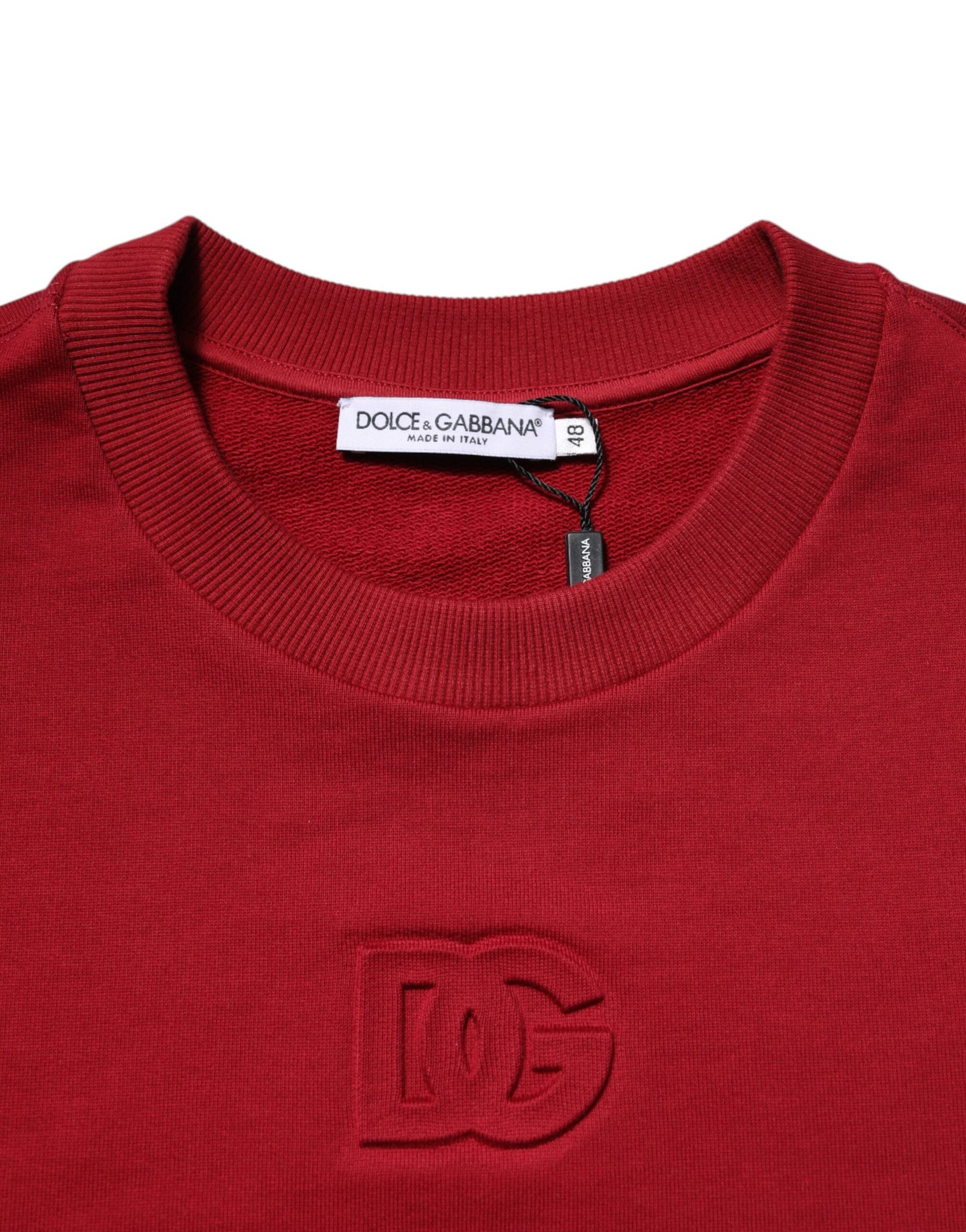 Dolce & Gabbana – Roter Baumwollpullover mit Rundhalsausschnitt und geprägtem Logo