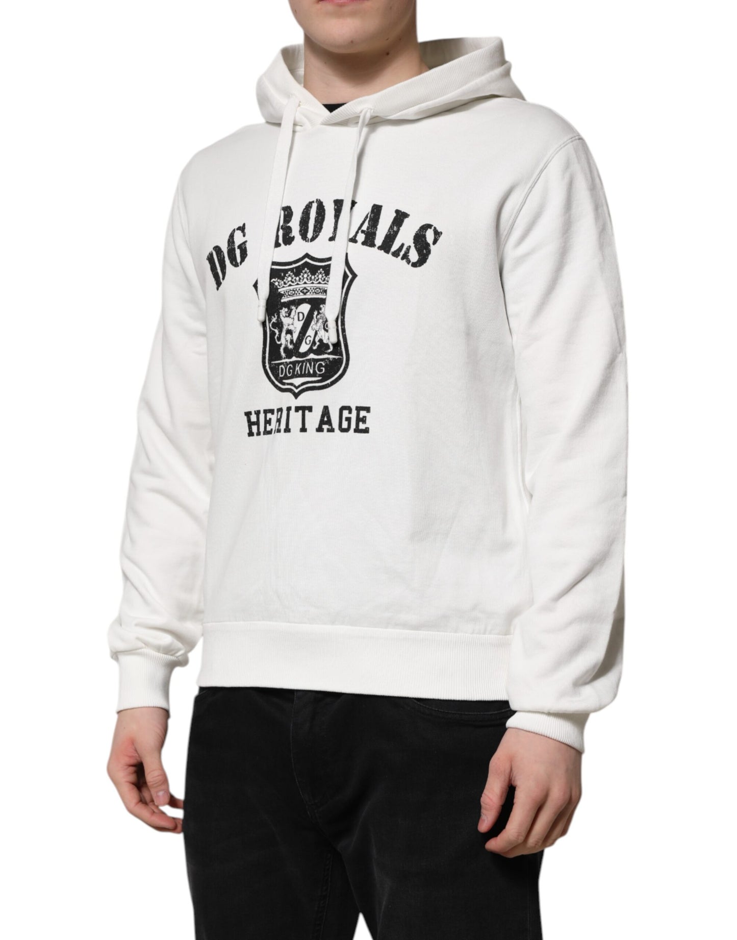 Dolce & Gabbana – Kapuzenpullover aus weißer Baumwolle mit DG ROYAL-Print