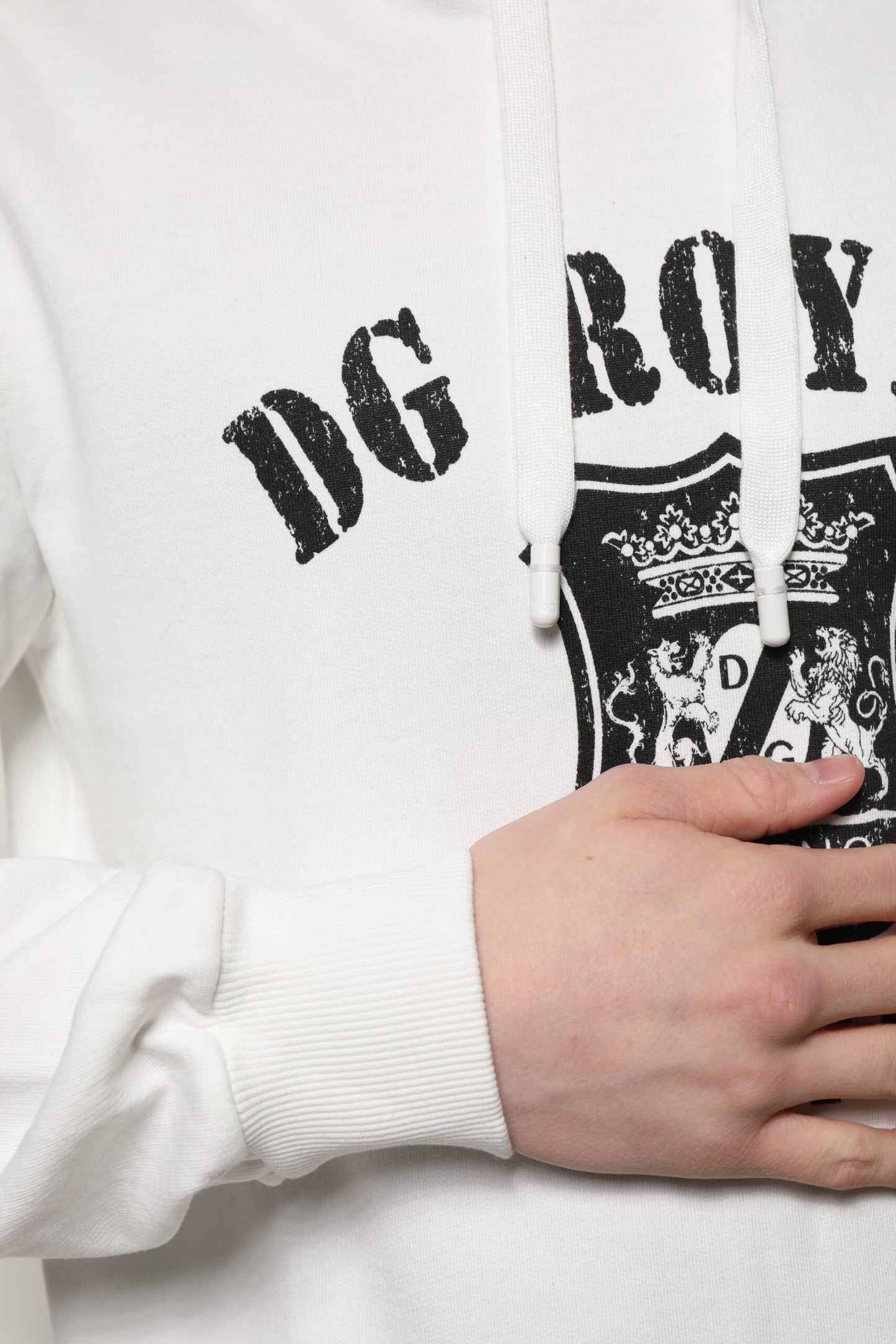 Dolce & Gabbana – Kapuzenpullover aus weißer Baumwolle mit DG ROYAL-Print