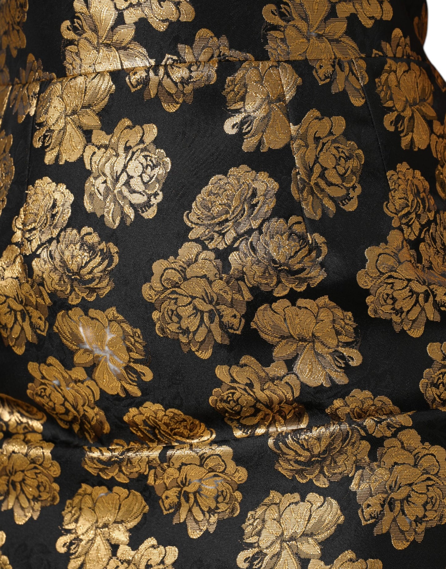 Dolce & Gabbana – Schwarz-goldener Jacquard-Minirock mit Blumendruck